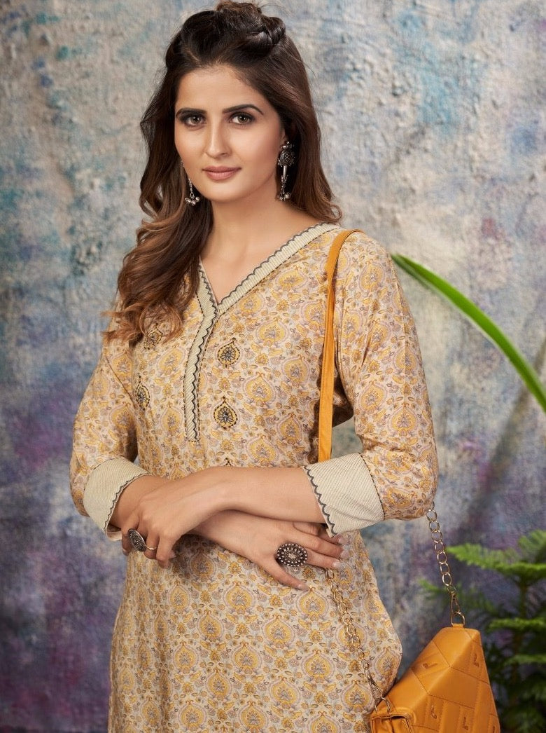 Yellow Chanderi Straight Casual Kurti - Payal