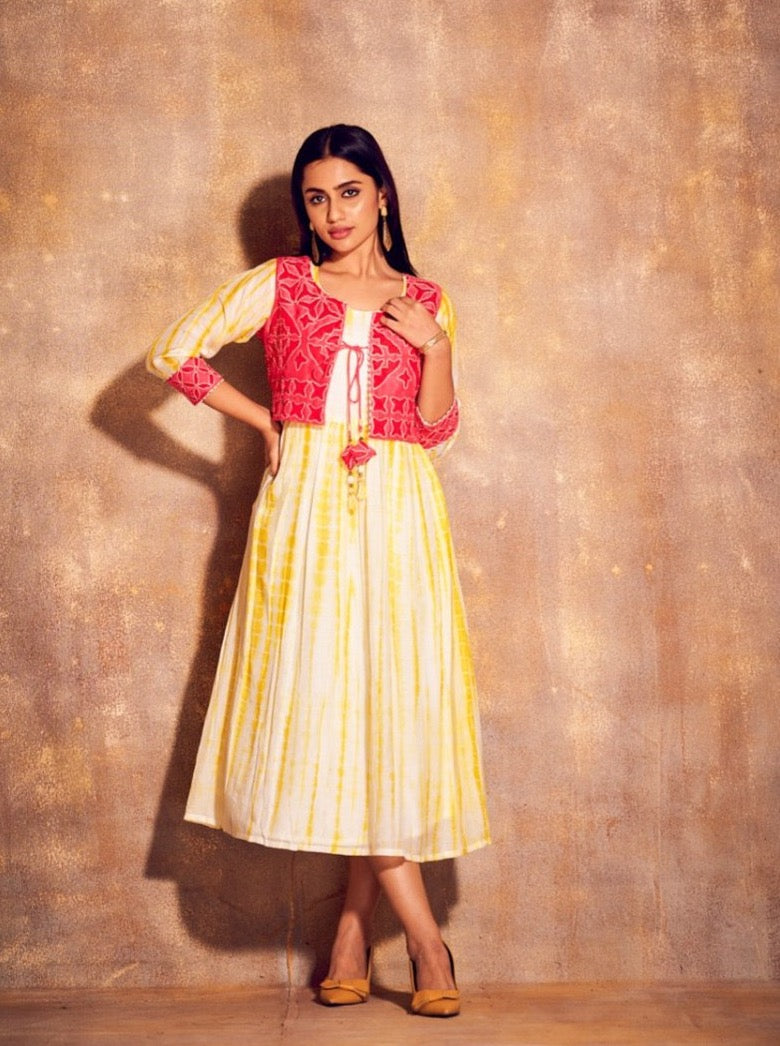 Yellow Cotton A-Line Kurti - Payal