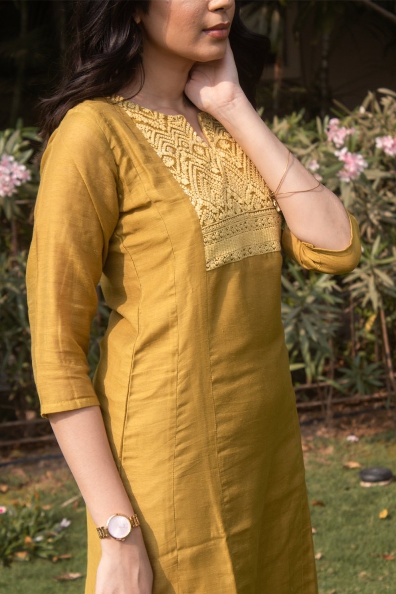 Yellow Embroidered Straight Kurta - Payal