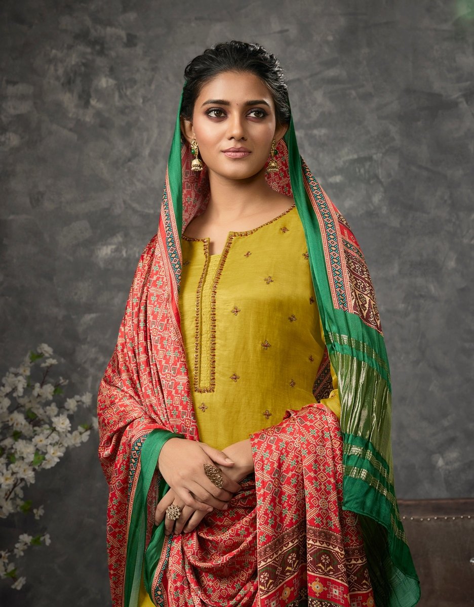 Yellow Linen Satin Straight Suit Set - Payal