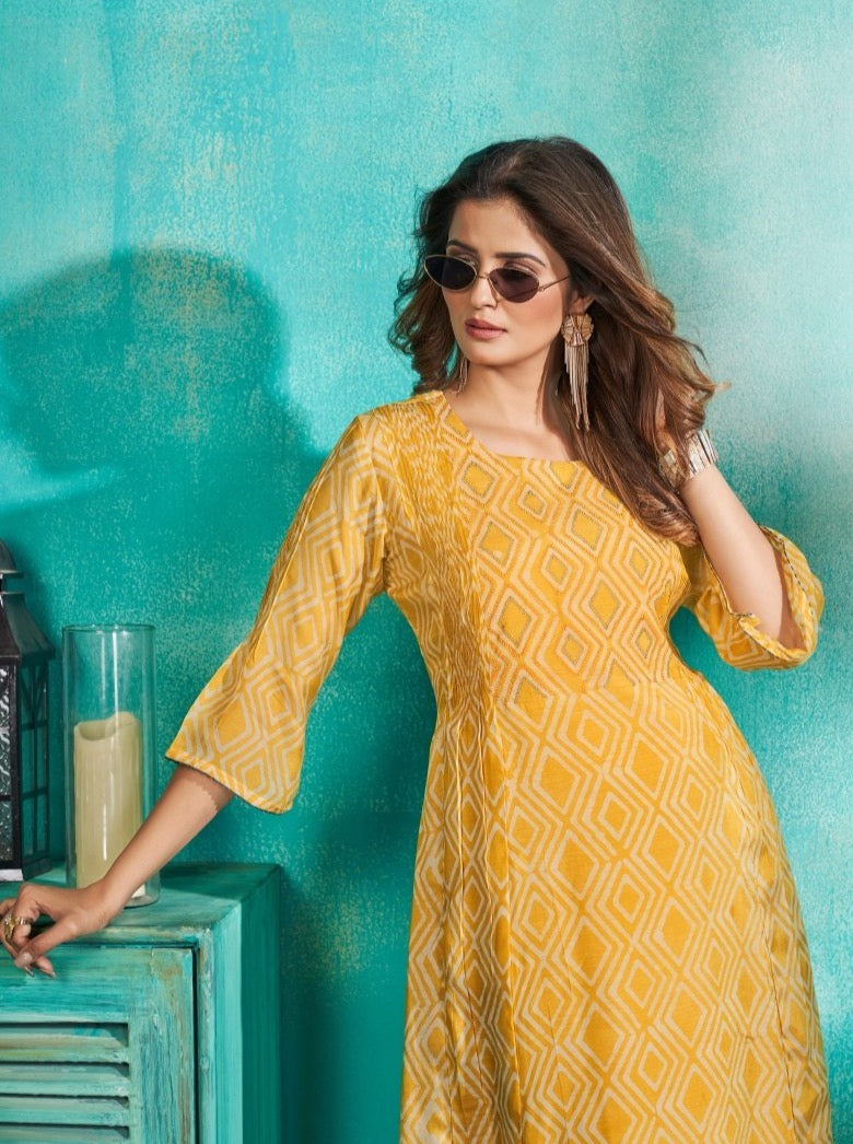 Yellow Mal Mal A-Line Kurti - Payal