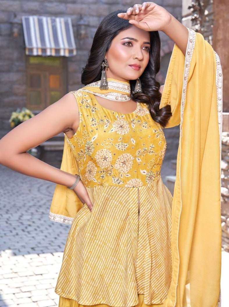 Yellow Muslin Party Wear Suit Set - Payal