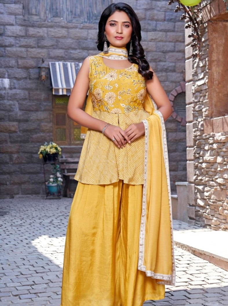 Yellow Muslin Party Wear Suit Set - Payal