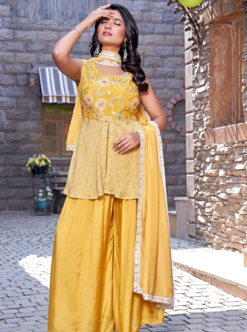 Yellow Muslin Party Wear Suit Set - Payal