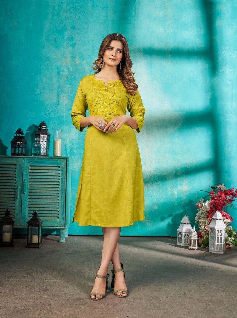 Yellow Rayon Khadi Yellow Casual Kurti - Payal