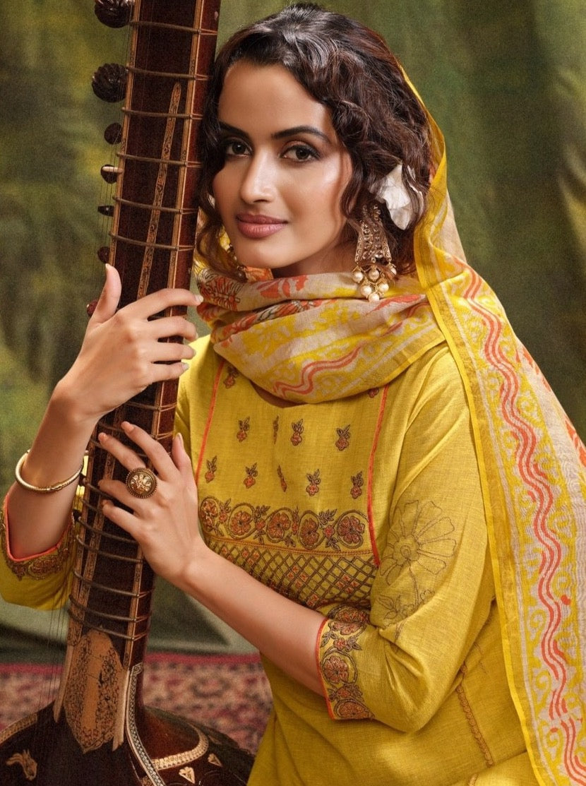 Yellow Straight Cut Festive Suit Set - Payal