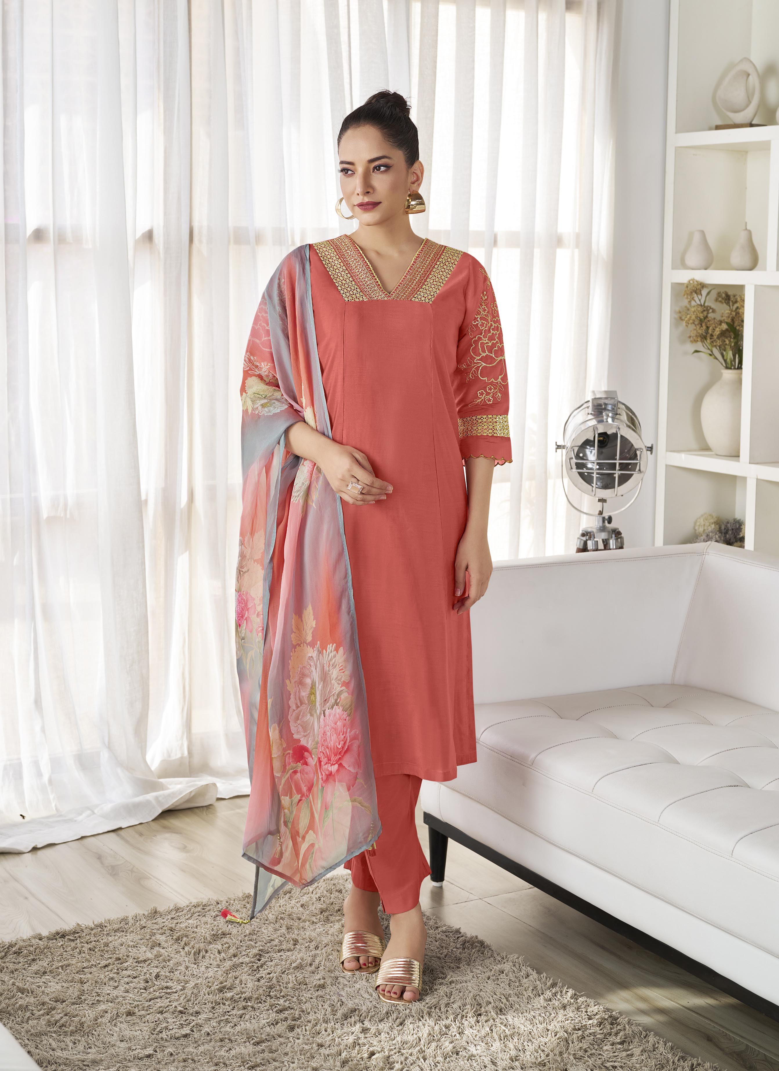 Rust Aline Silk Salwar Suit Set