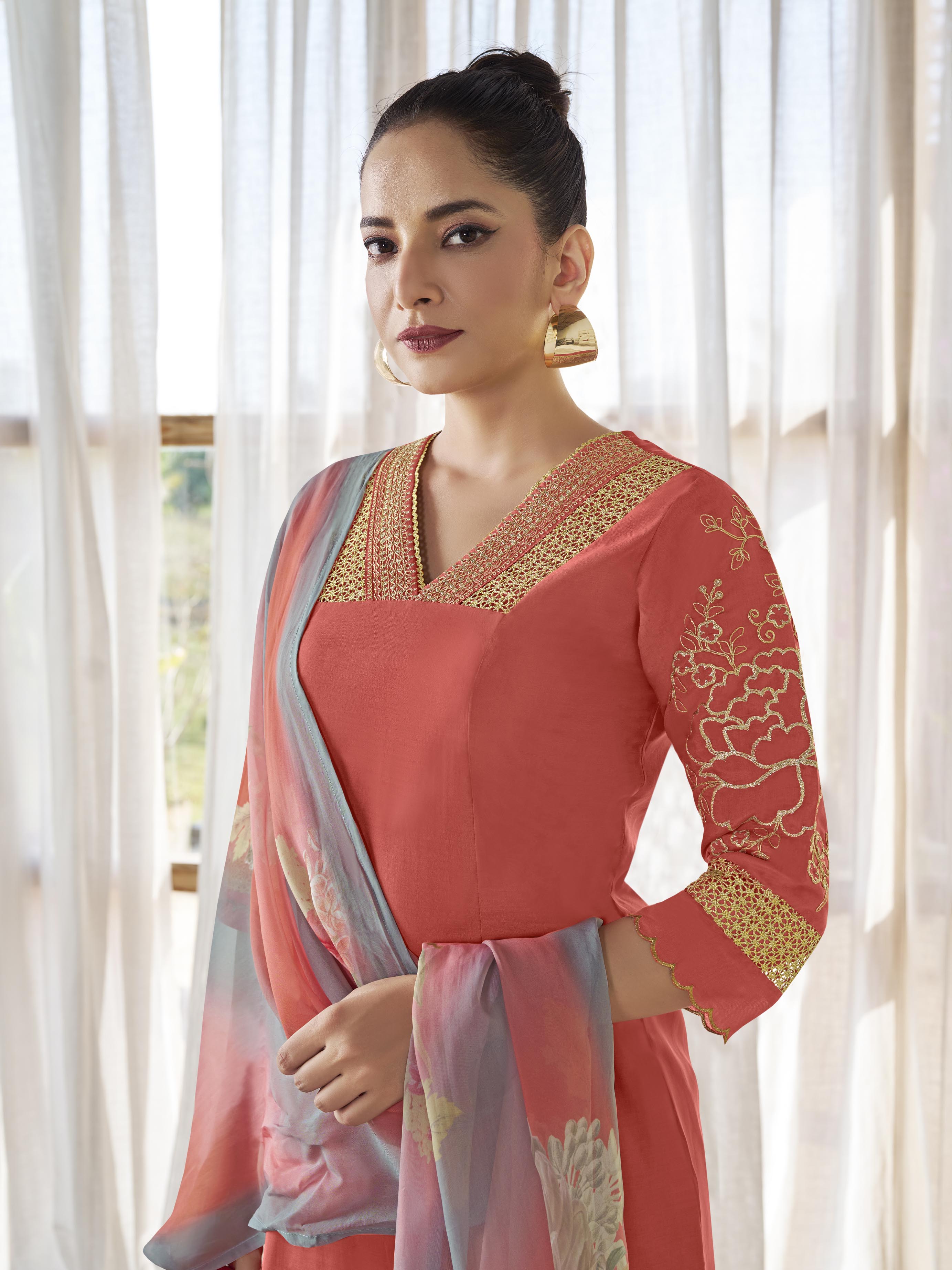 Rust Aline Silk Salwar Suit Set