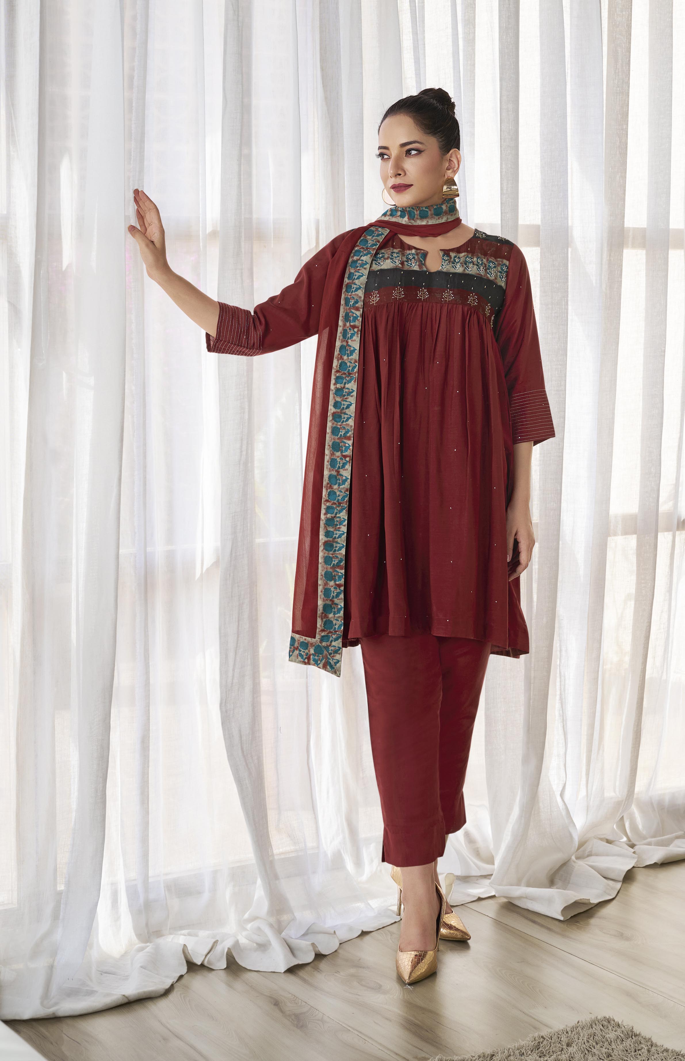 Rust Muslin Salwar Suit Set