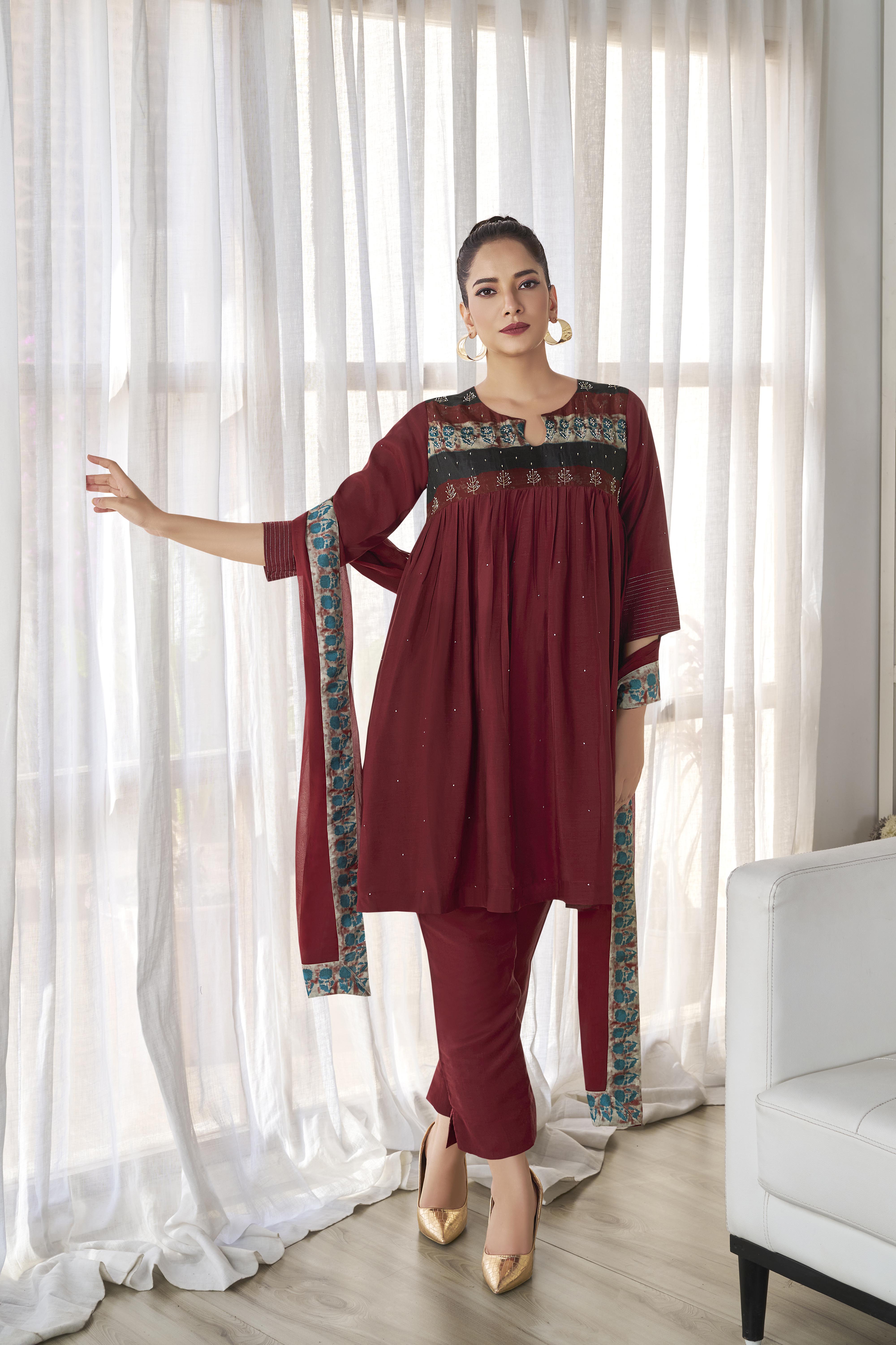 Rust Muslin Salwar Suit Set