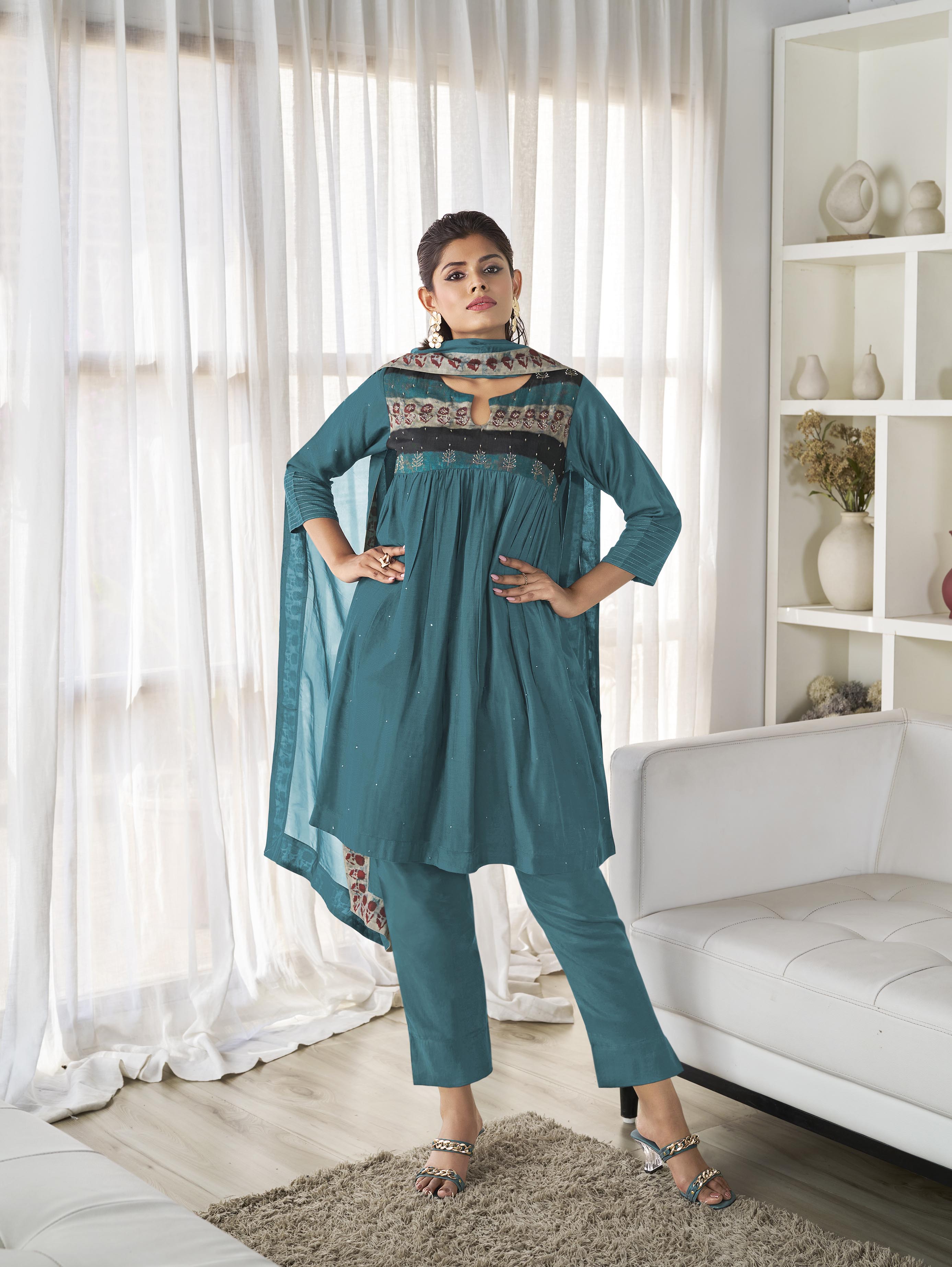Rama Blue Muslin Salwar Suit Set