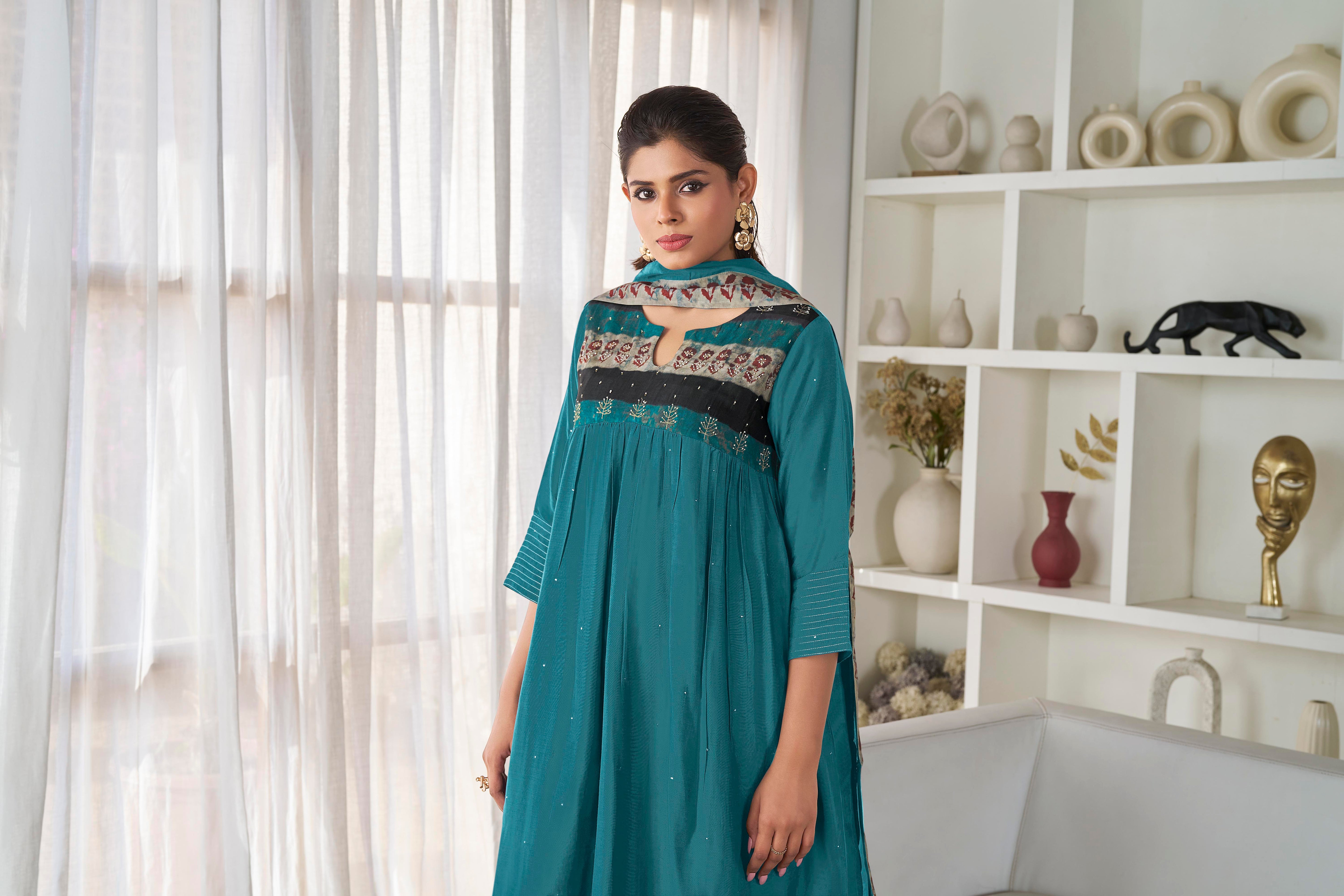 Rama Blue Muslin Salwar Suit Set