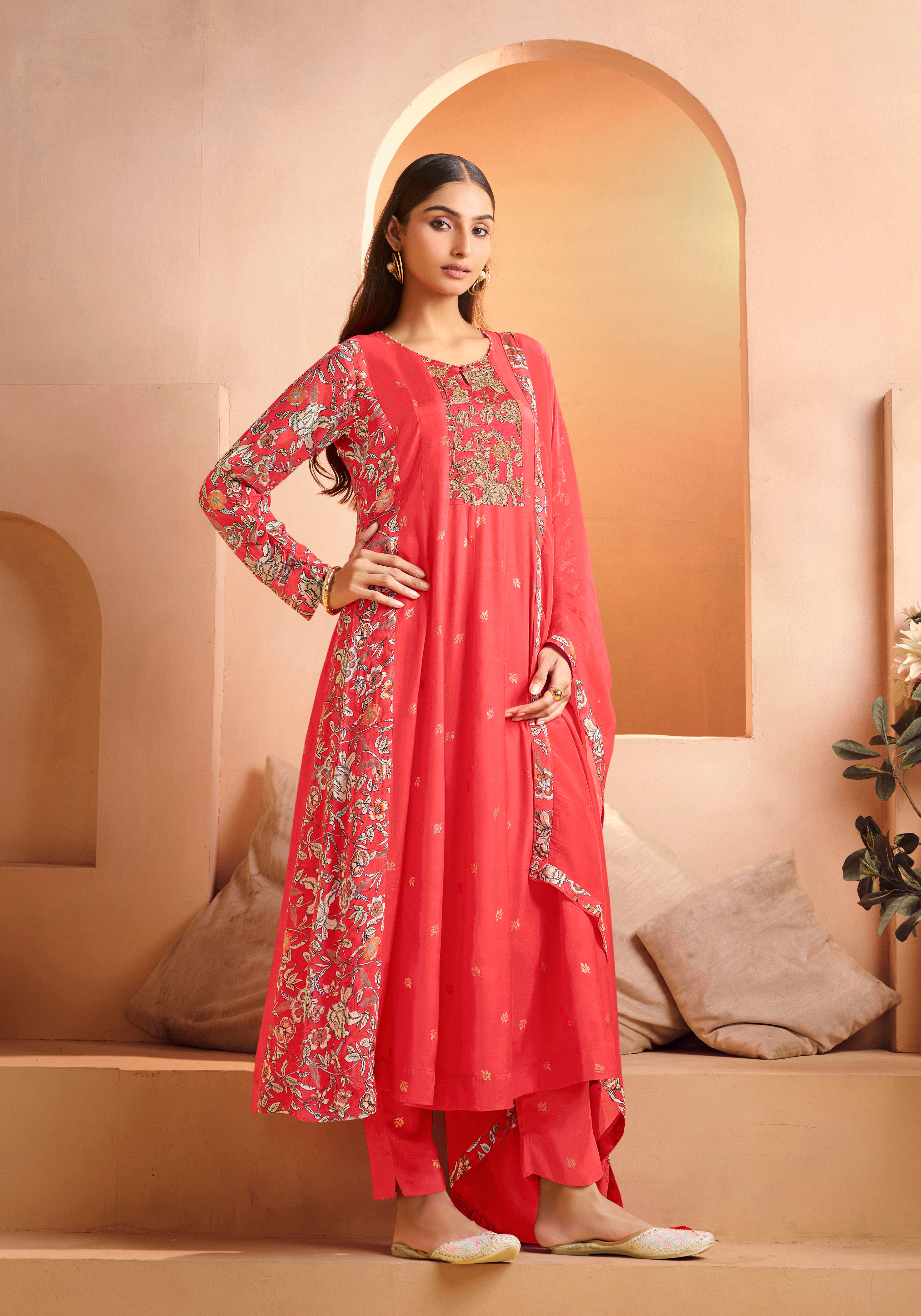 Elegant Peach Silk Anarkali Salwar Suit