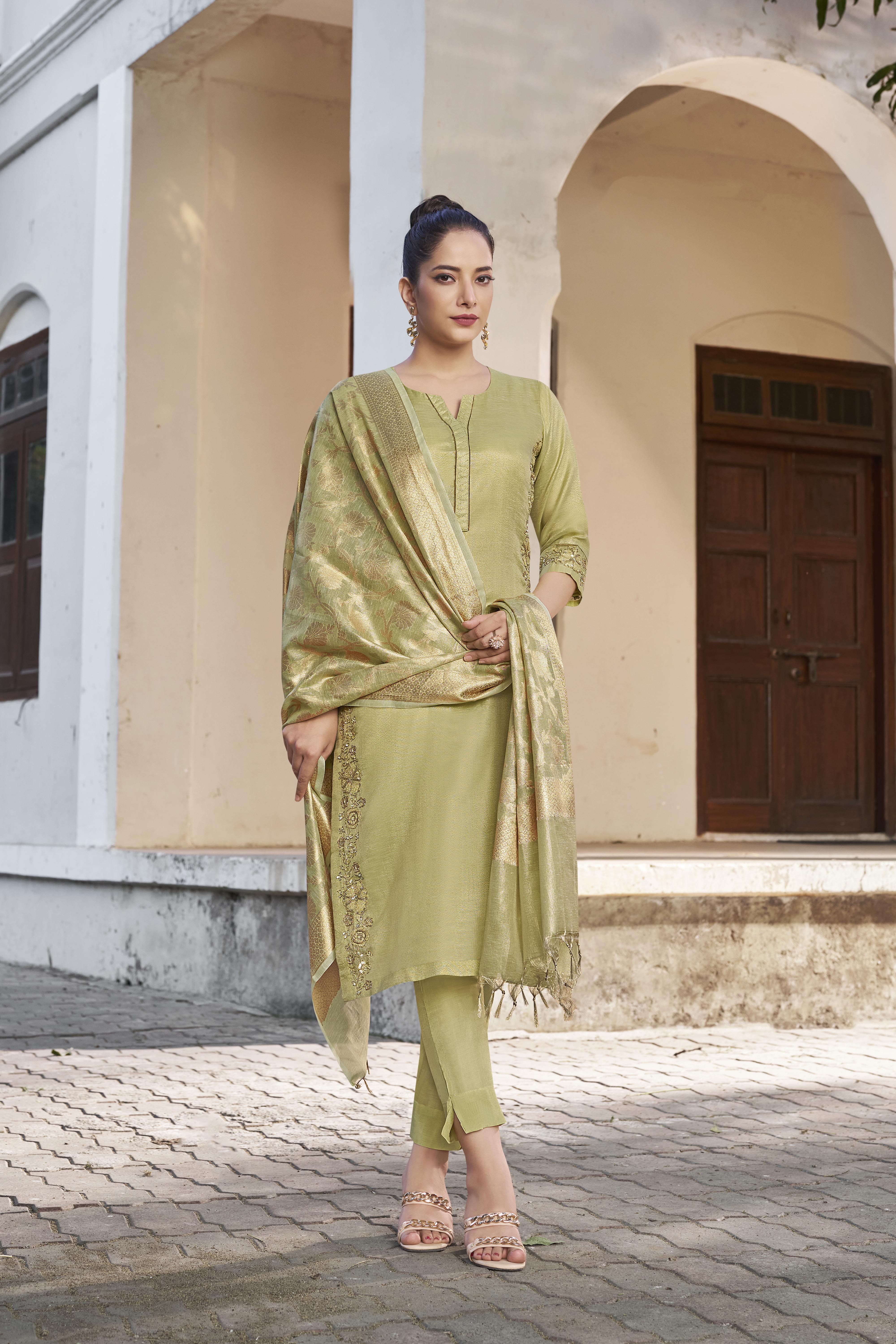 Green Poly Cotton A-line Salwar Suit Set