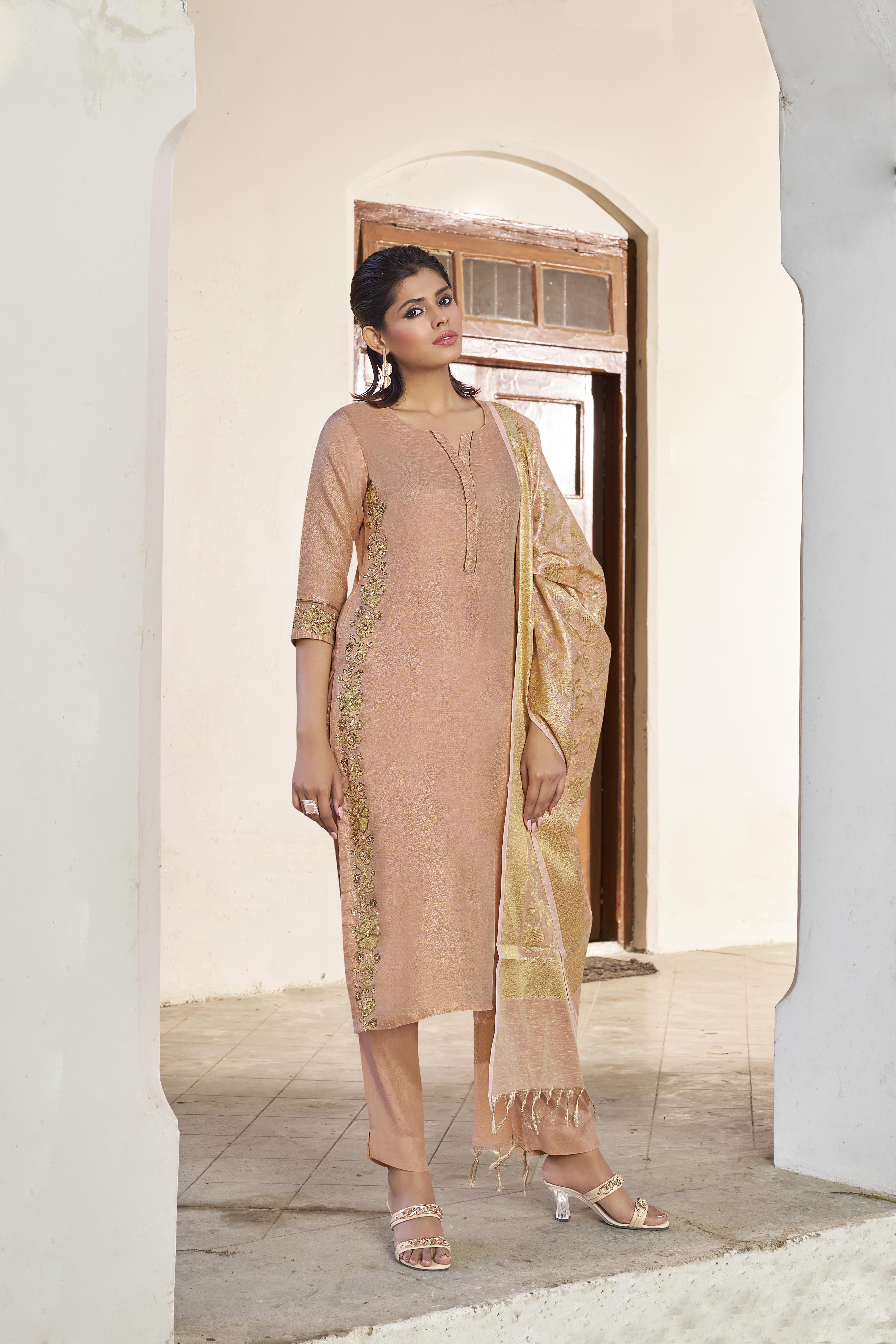 Pich Poly cotton A-line Salwar Suit Set