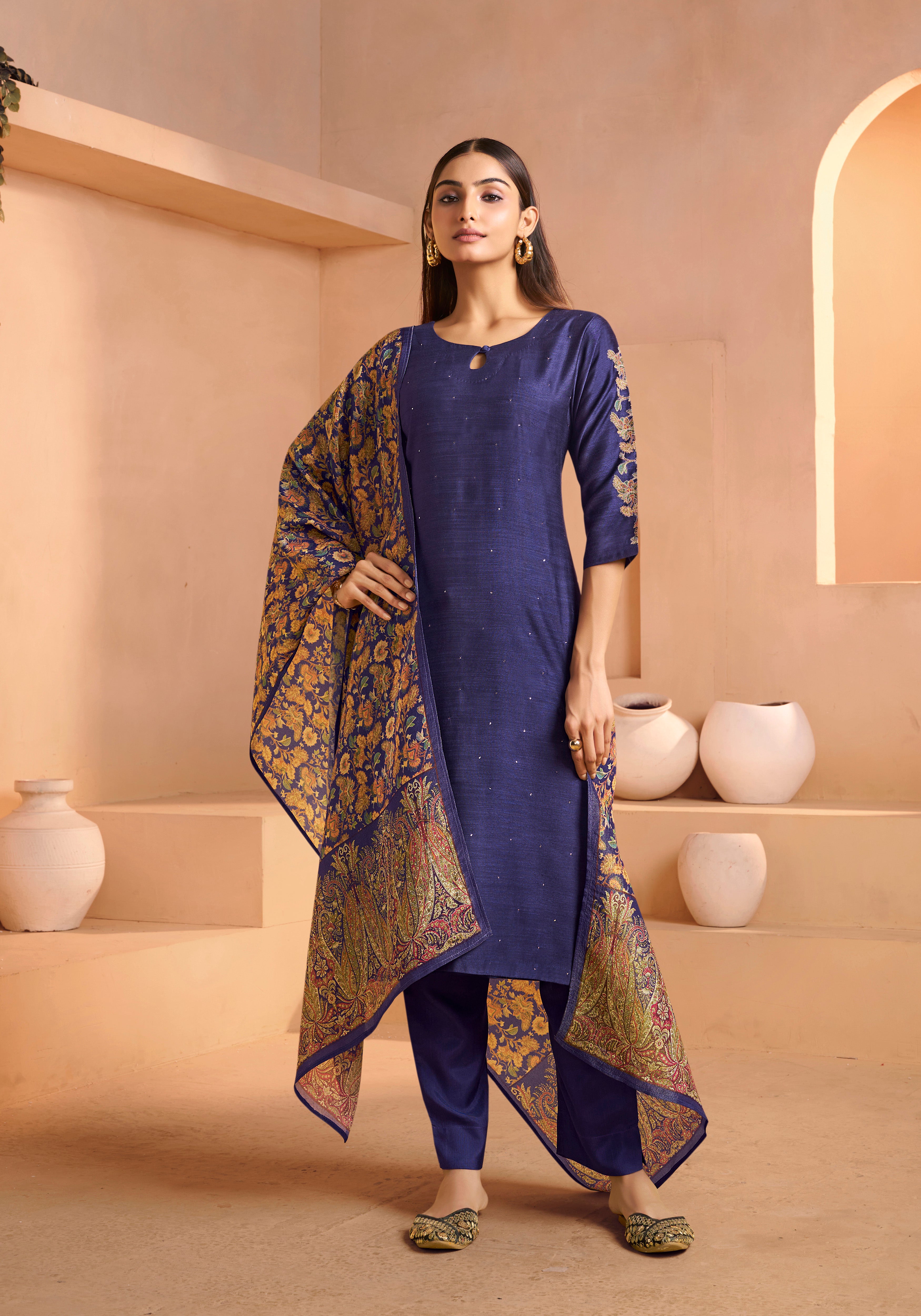 Purple Silk Straight Salwar Suit