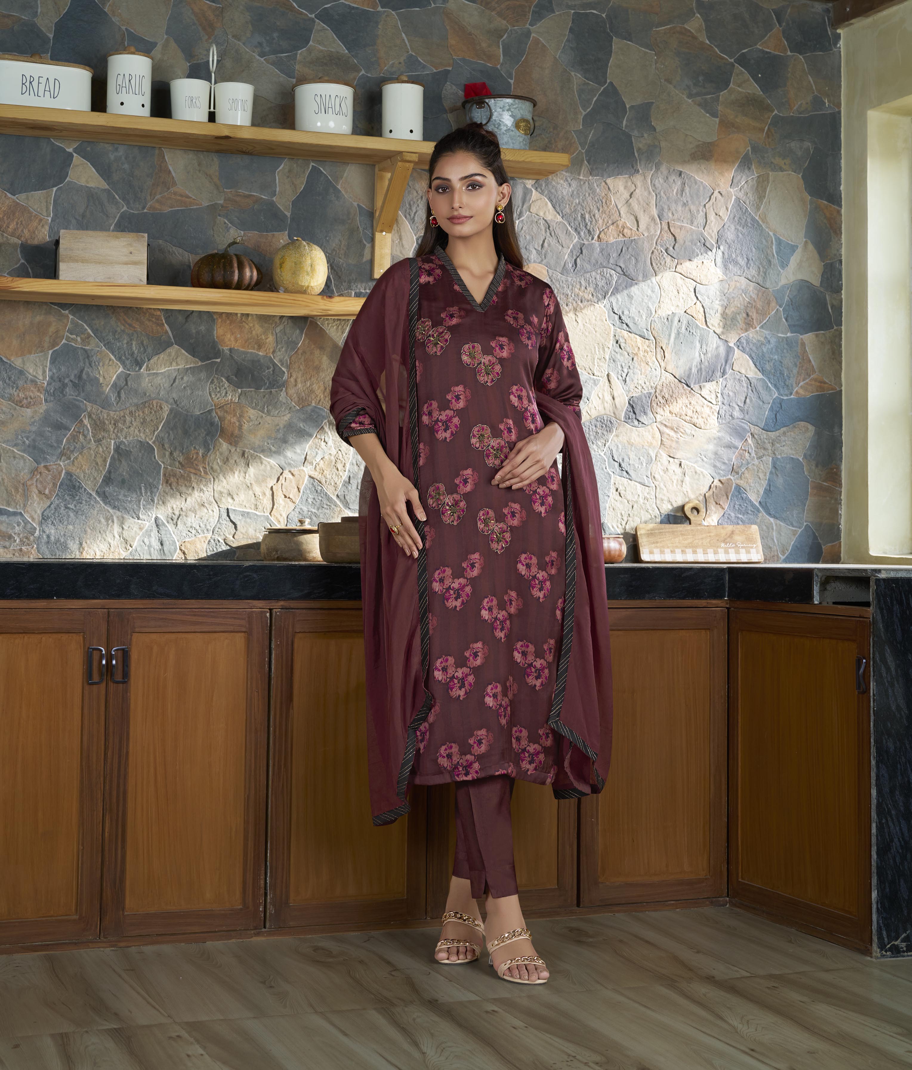 Maroon Silk Straight-Cut Salwar Suit