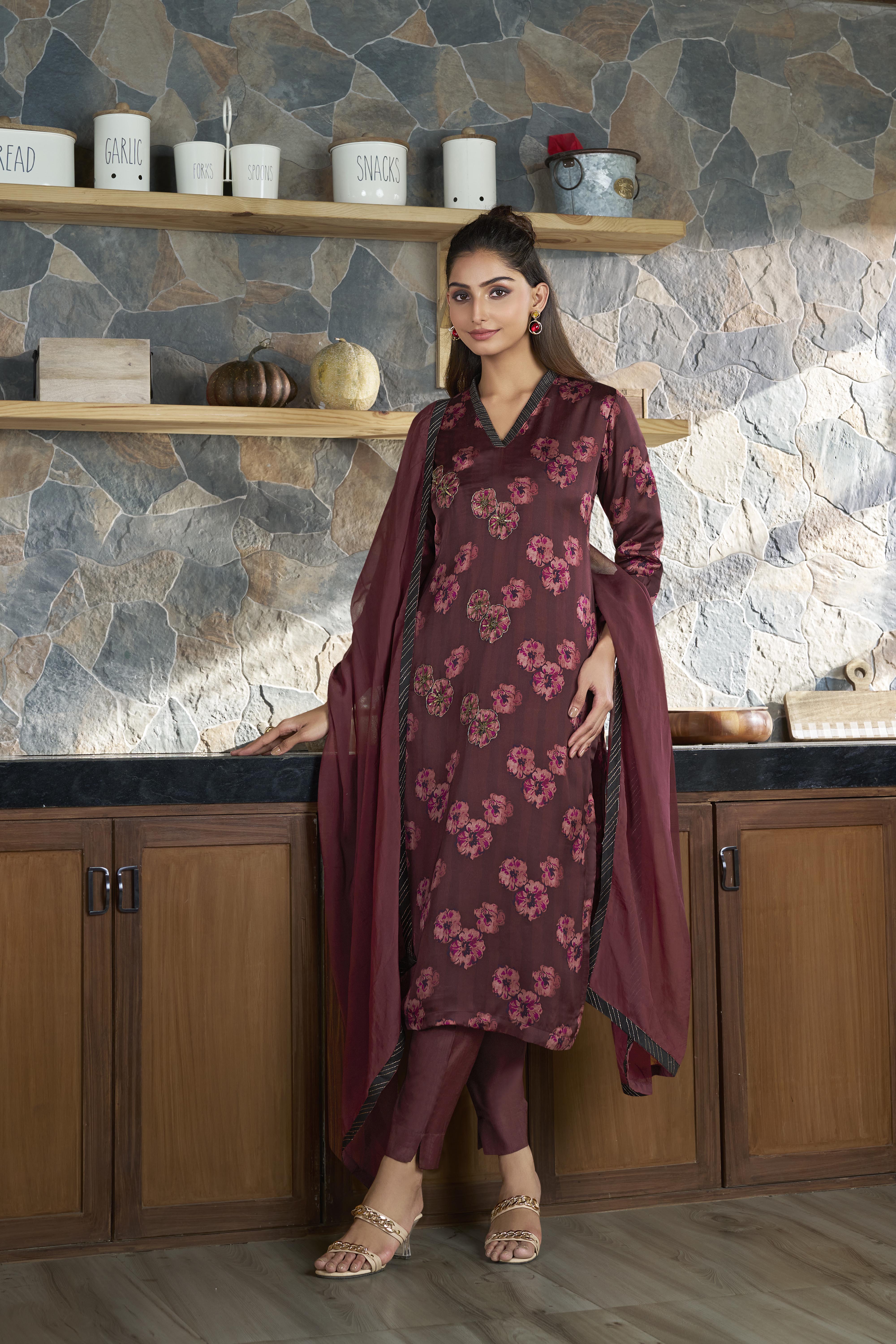 Maroon Silk Straight-Cut Salwar Suit