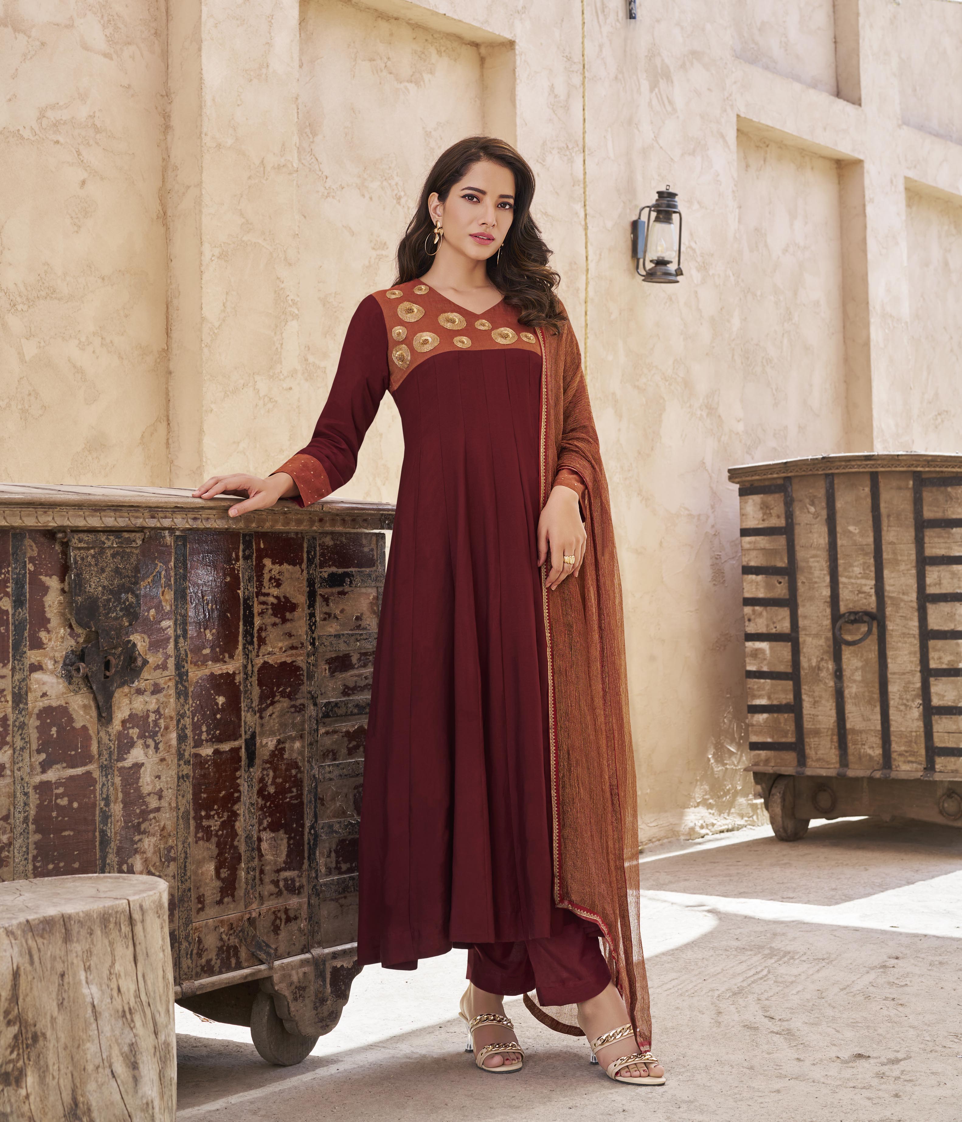Rust Flared Salwar Suit