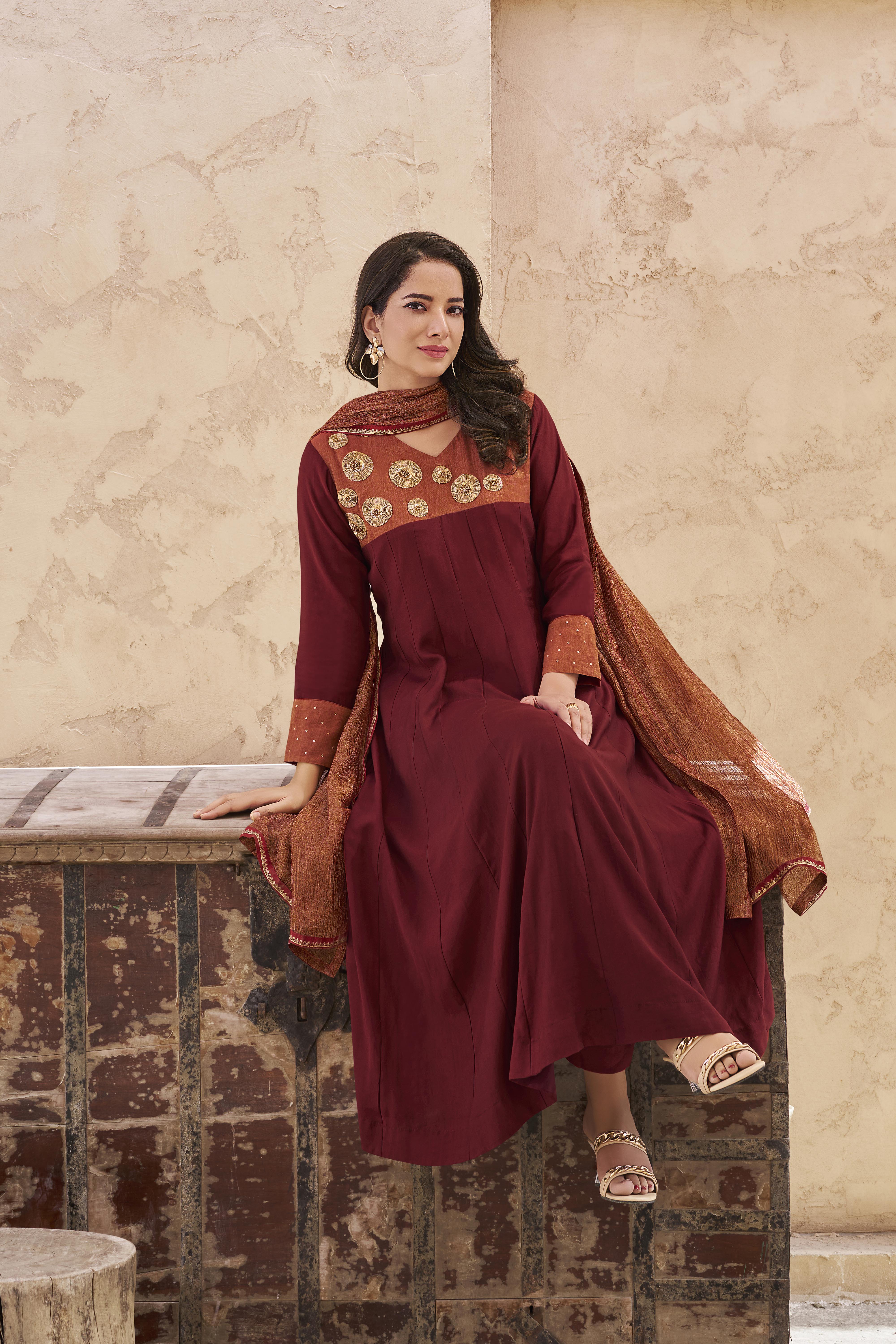 Rust Flared Salwar Suit