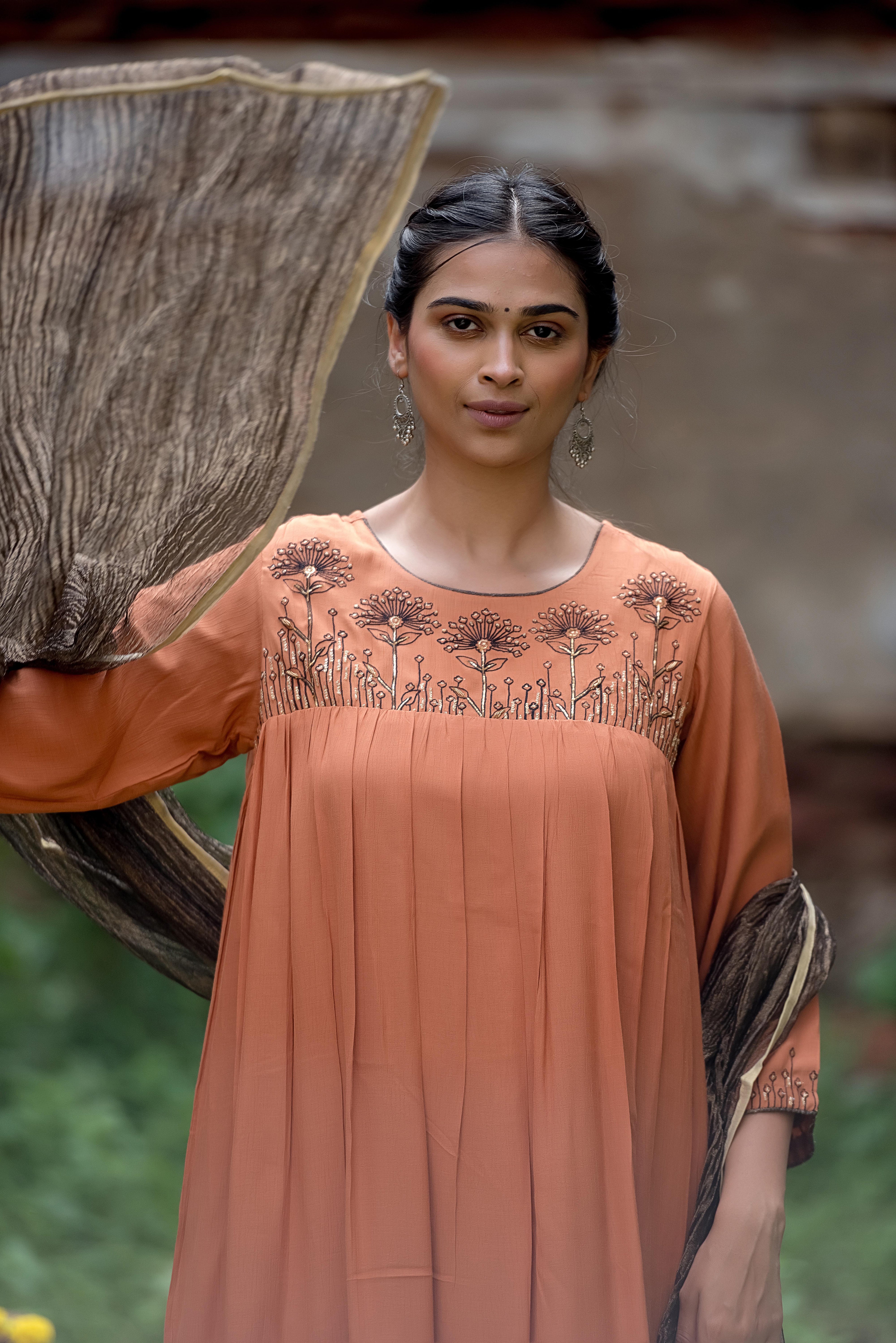 Rust Silk Aline Salwar Suit