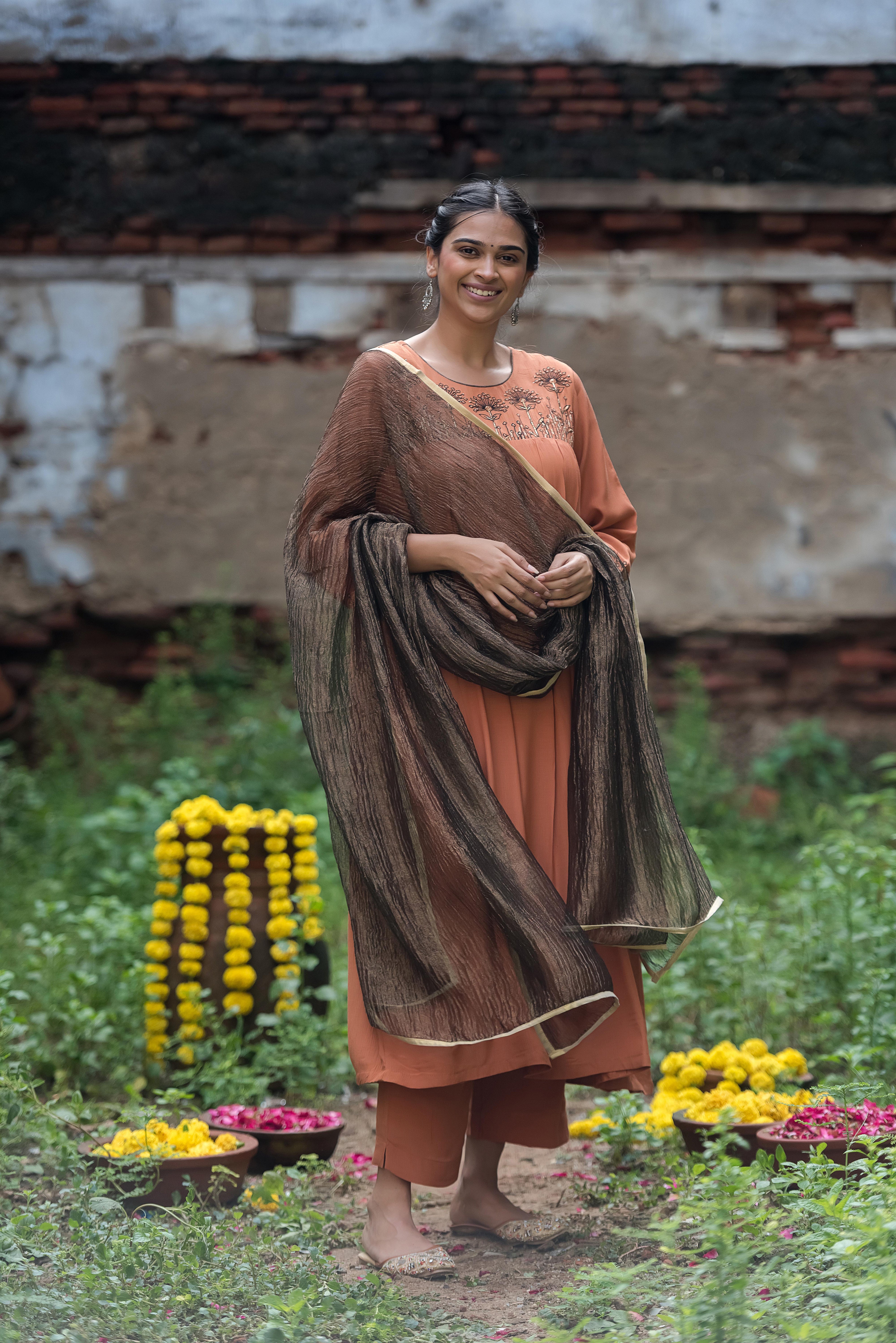 Rust Silk Aline Salwar Suit