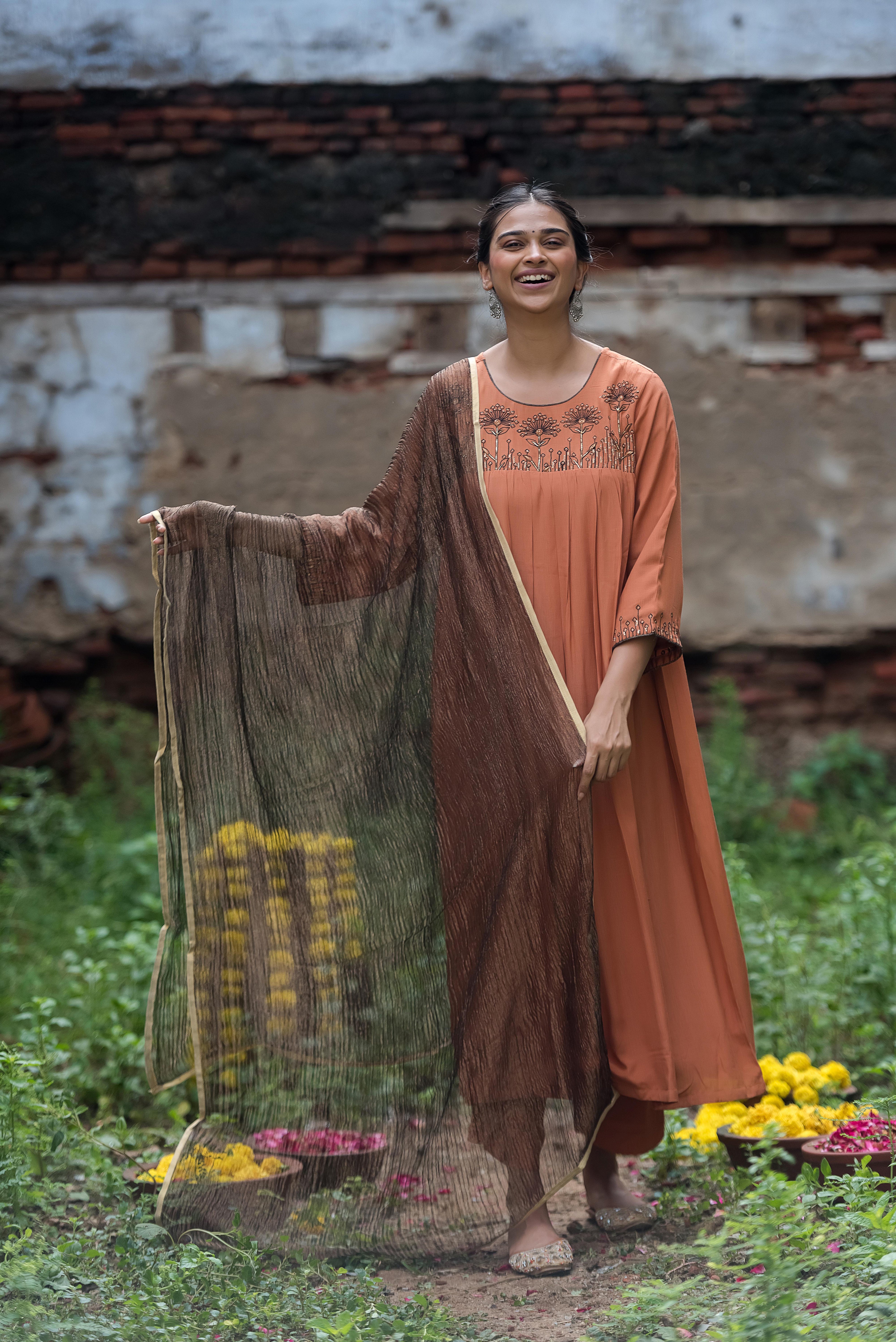 Rust Silk Aline Salwar Suit
