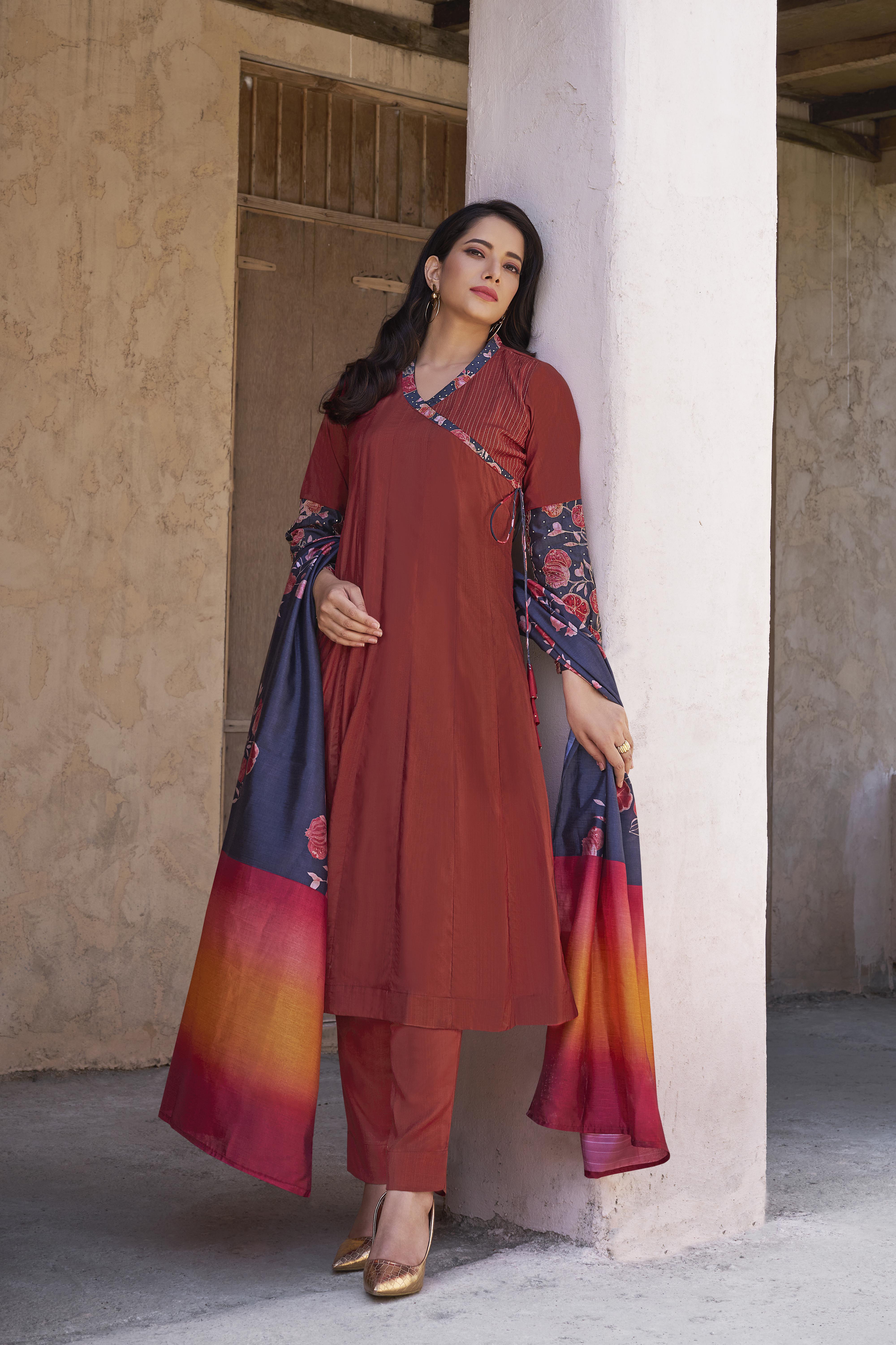 Rust Anarkali Salwar Suit