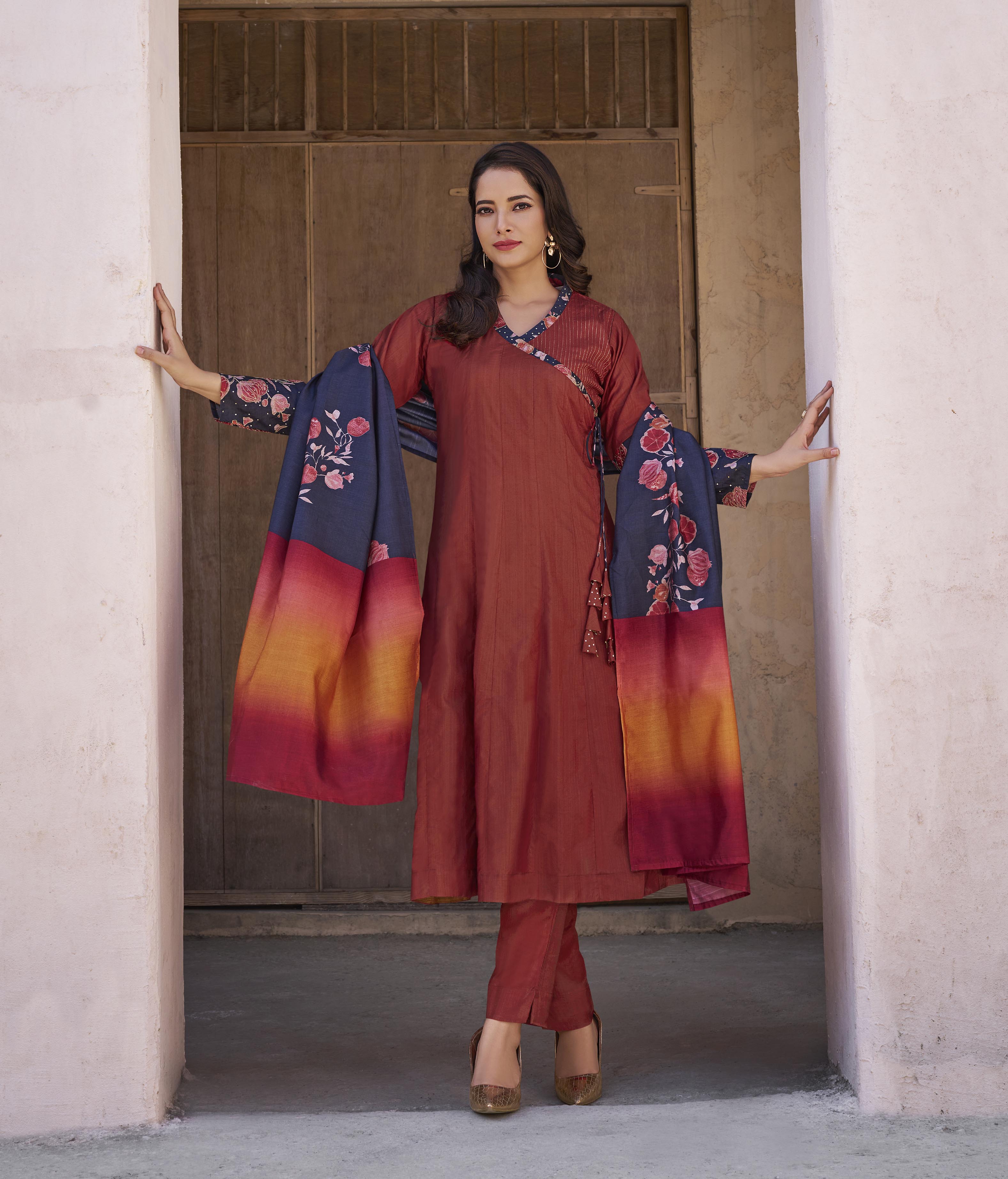 Rust Anarkali Salwar Suit
