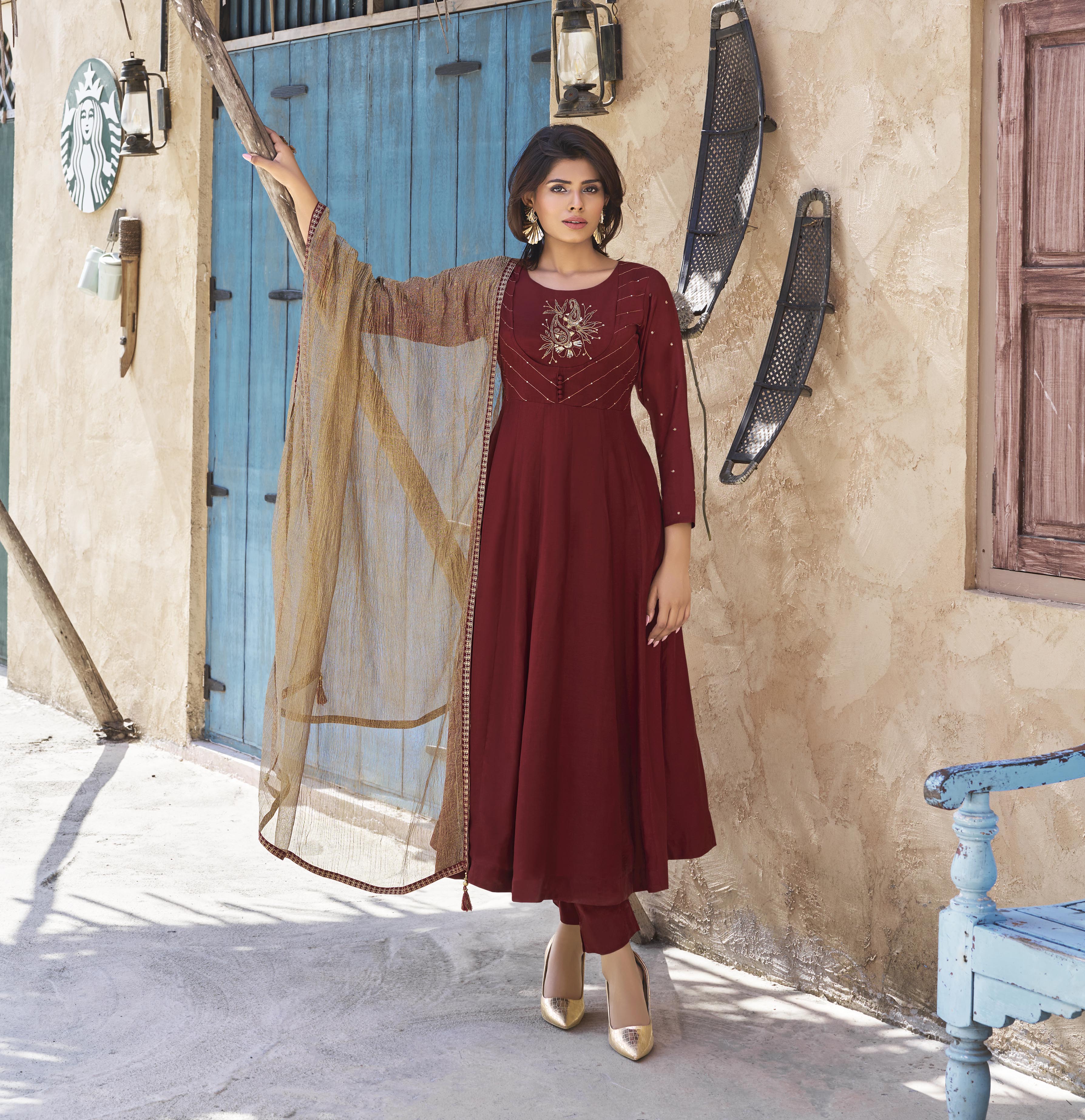 Stunning Rust Anarkali Salwar Suit