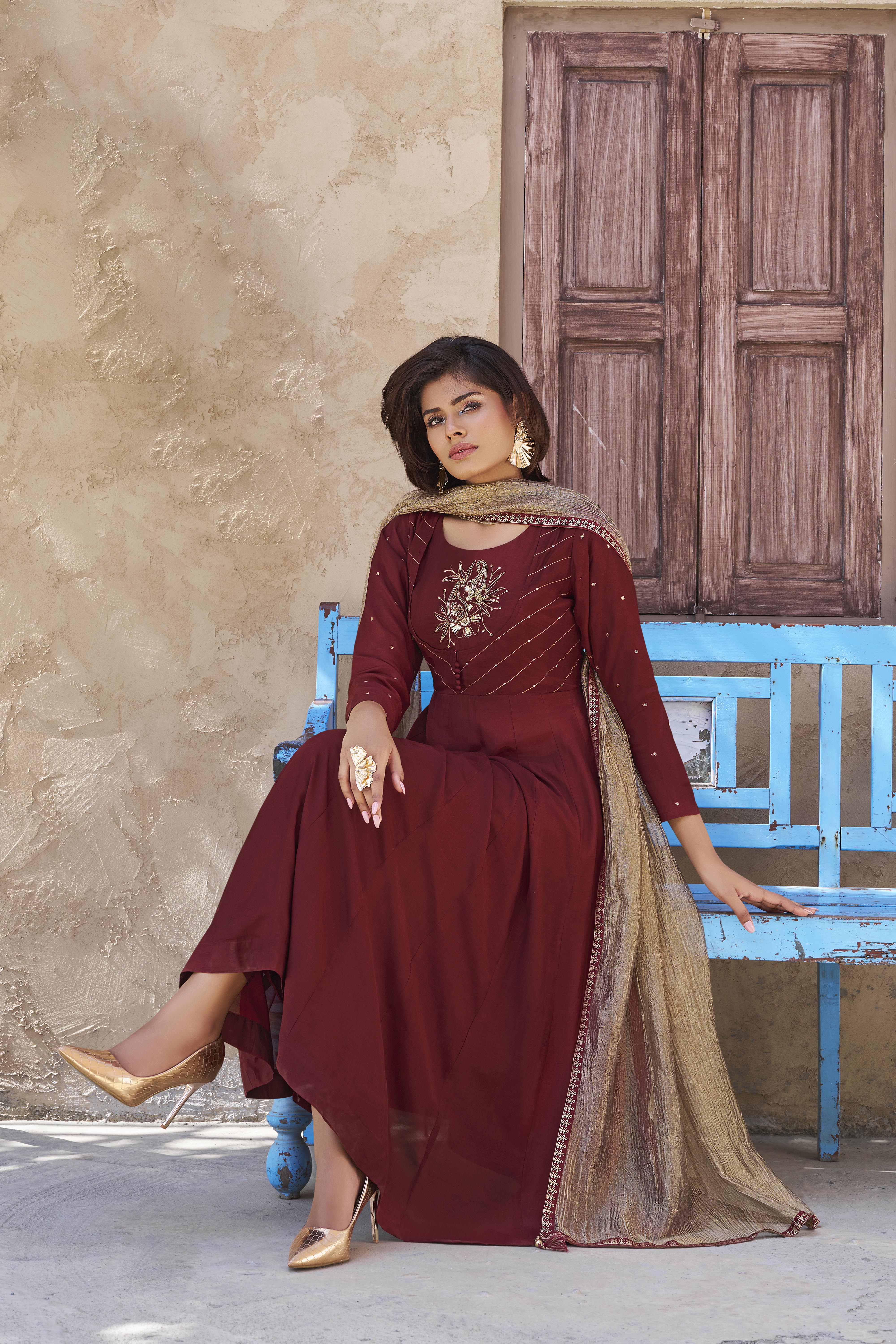 Stunning Rust Anarkali Salwar Suit