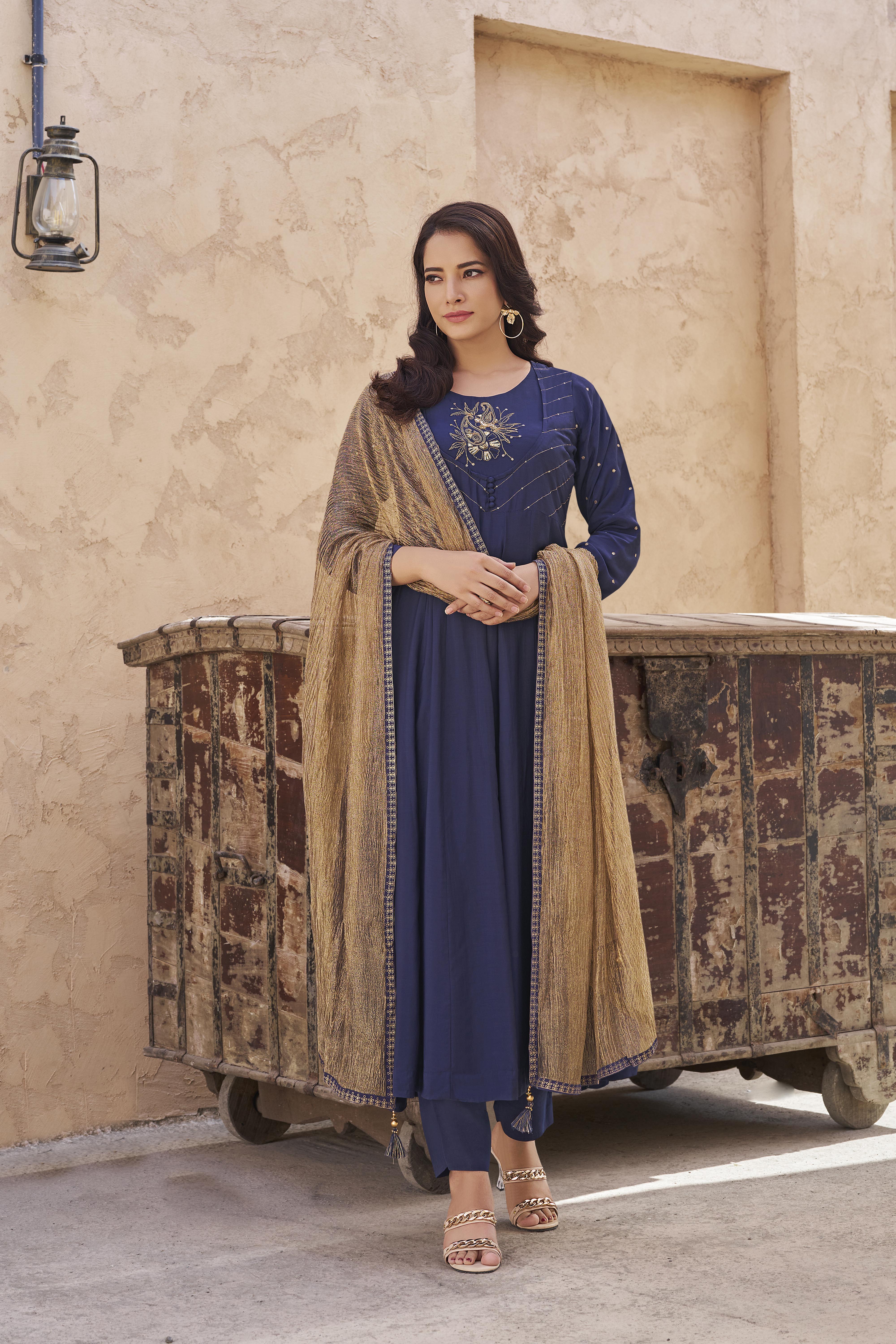 Stunning Blue Anarkali Salwar Suit