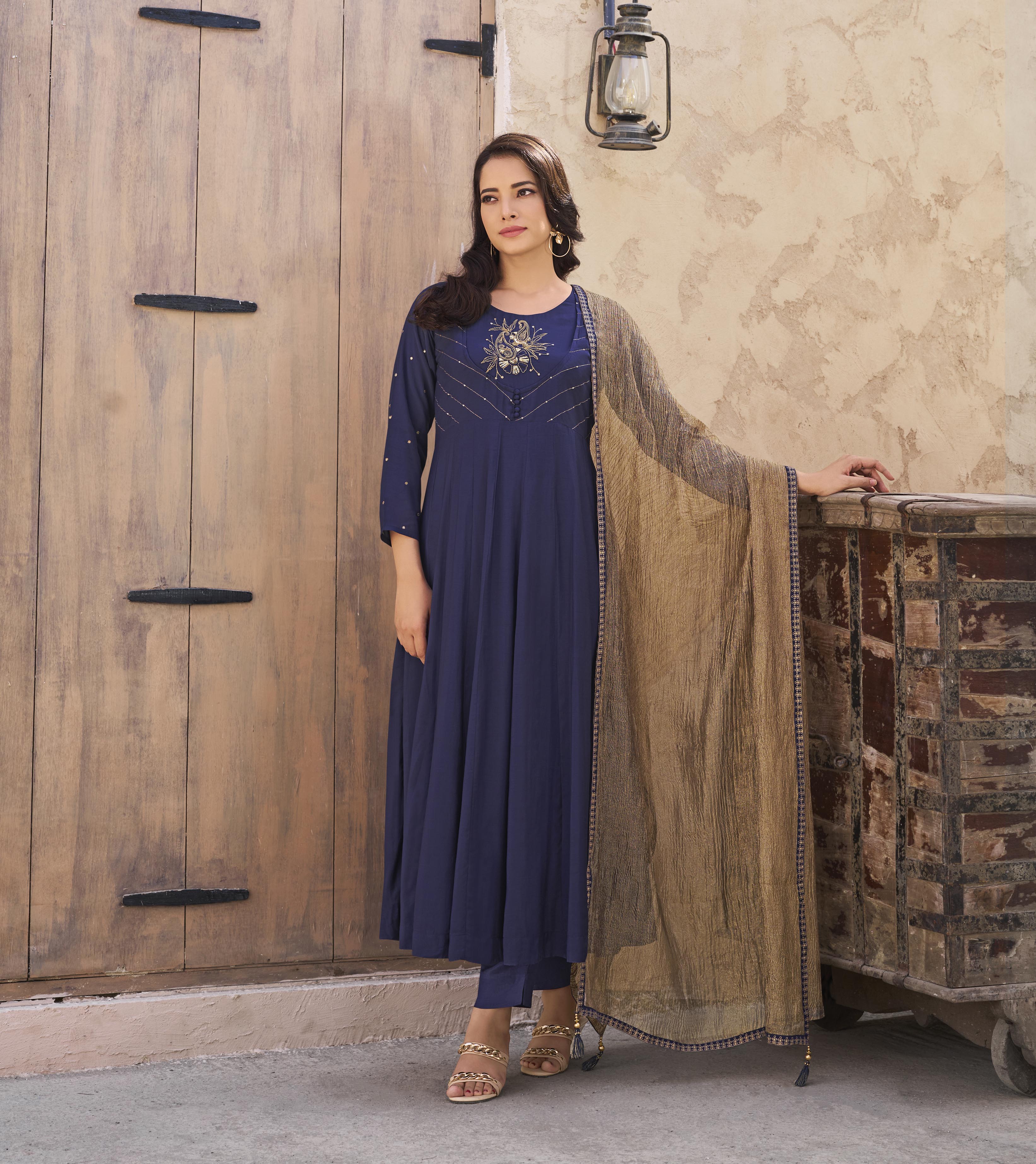 Stunning Blue Anarkali Salwar Suit