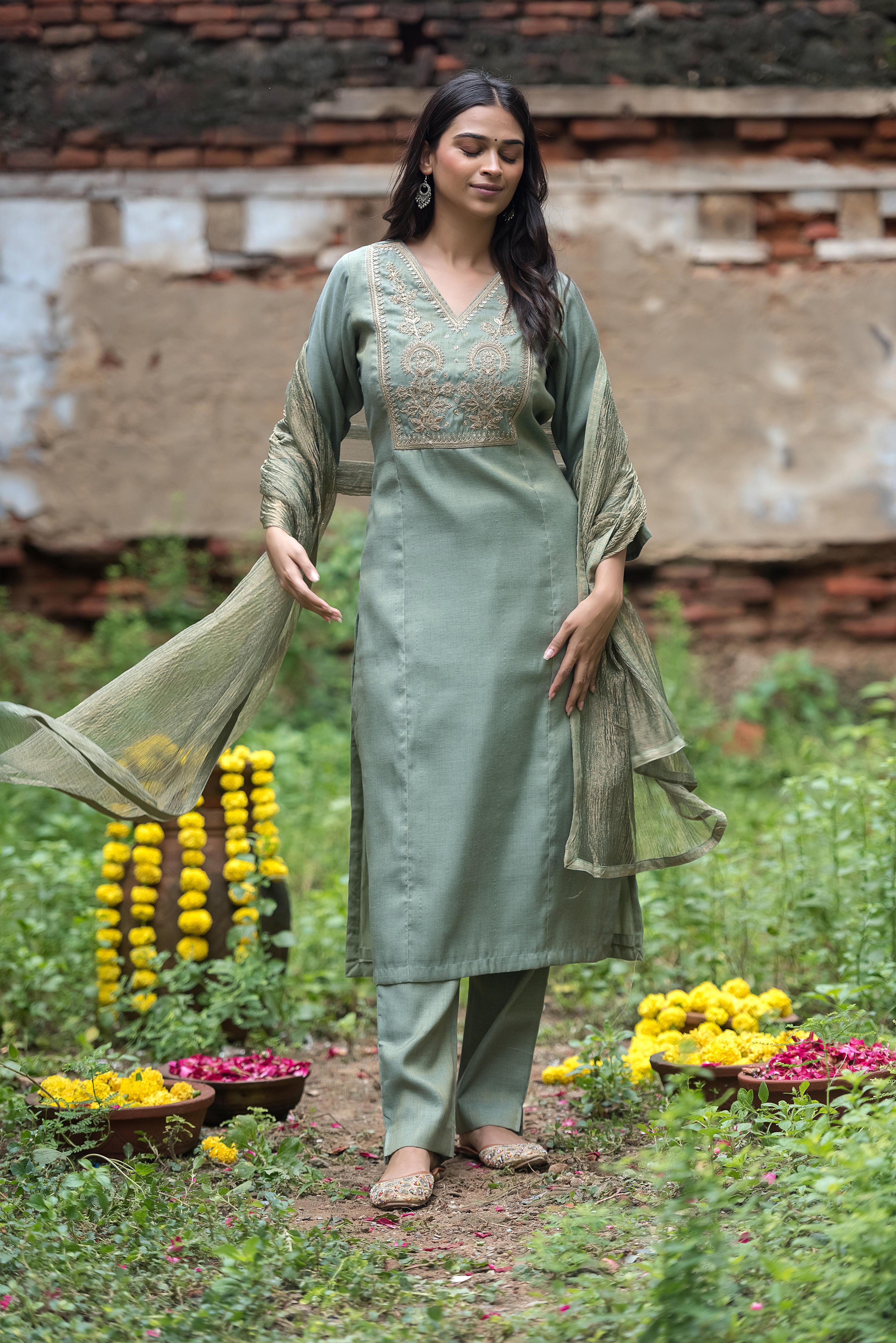 Light Grey Salwar Suit with Intricate Co-Embroidery