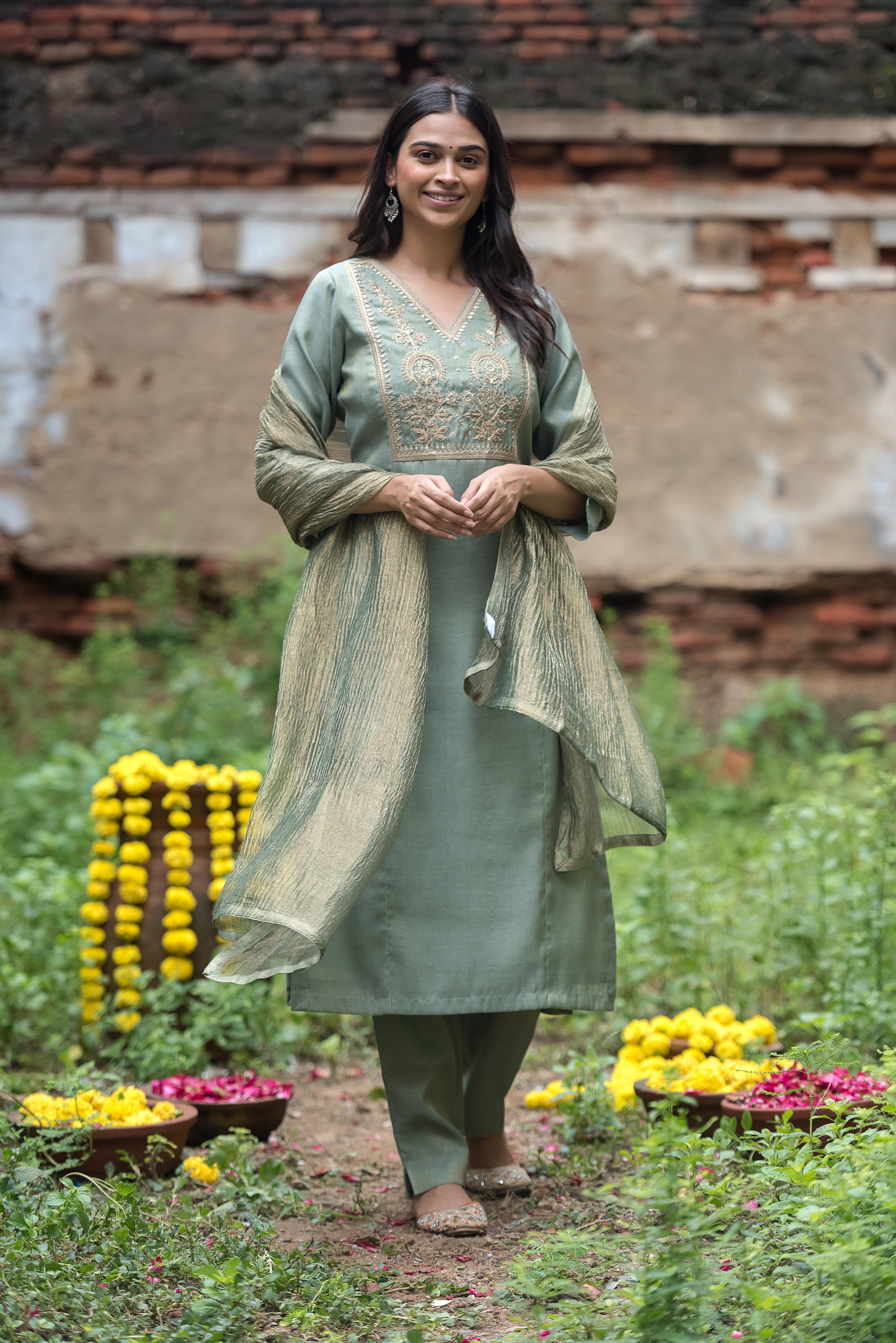 Light Grey Salwar Suit with Intricate Co-Embroidery