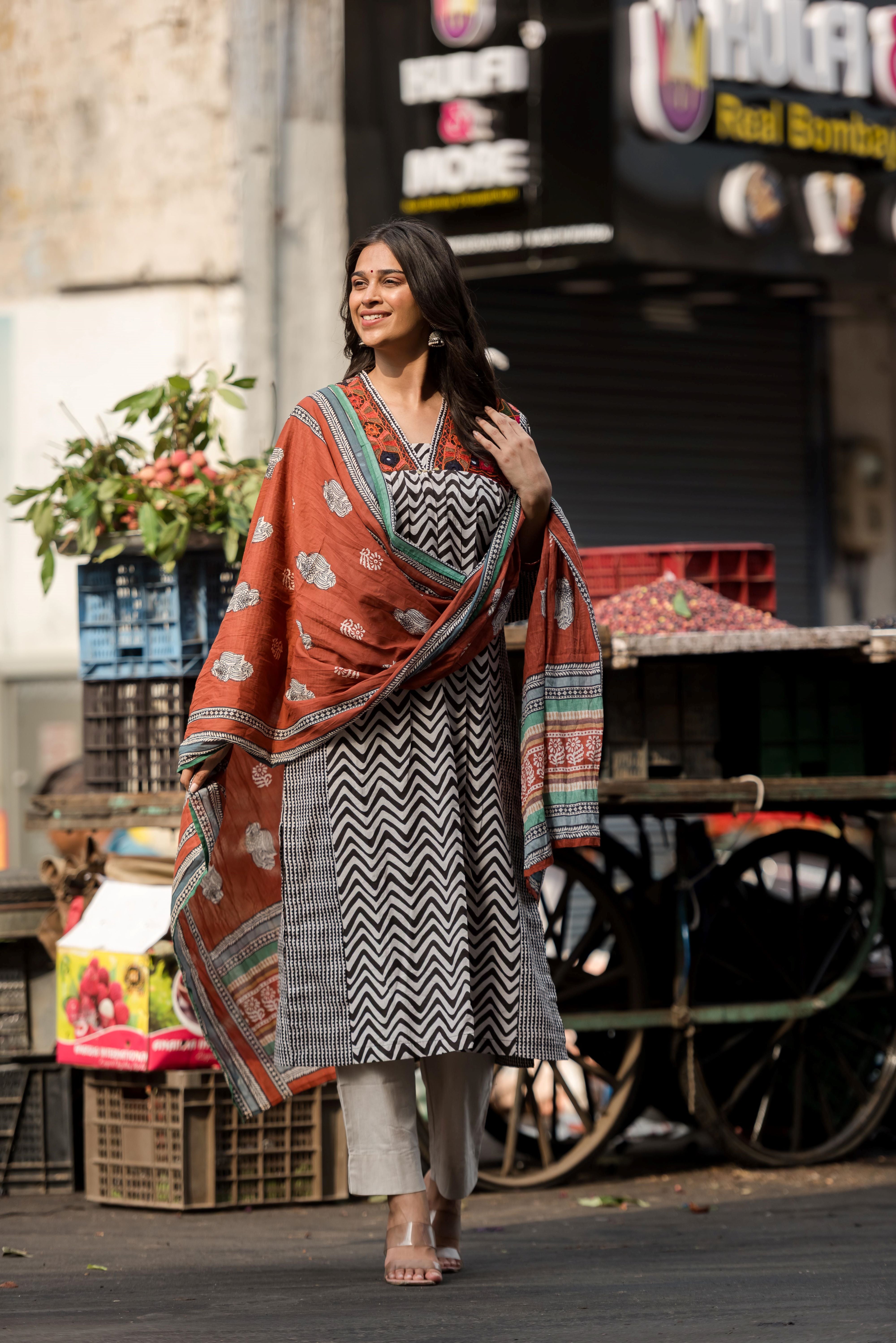 Black Muslin Straight Salwar Suit