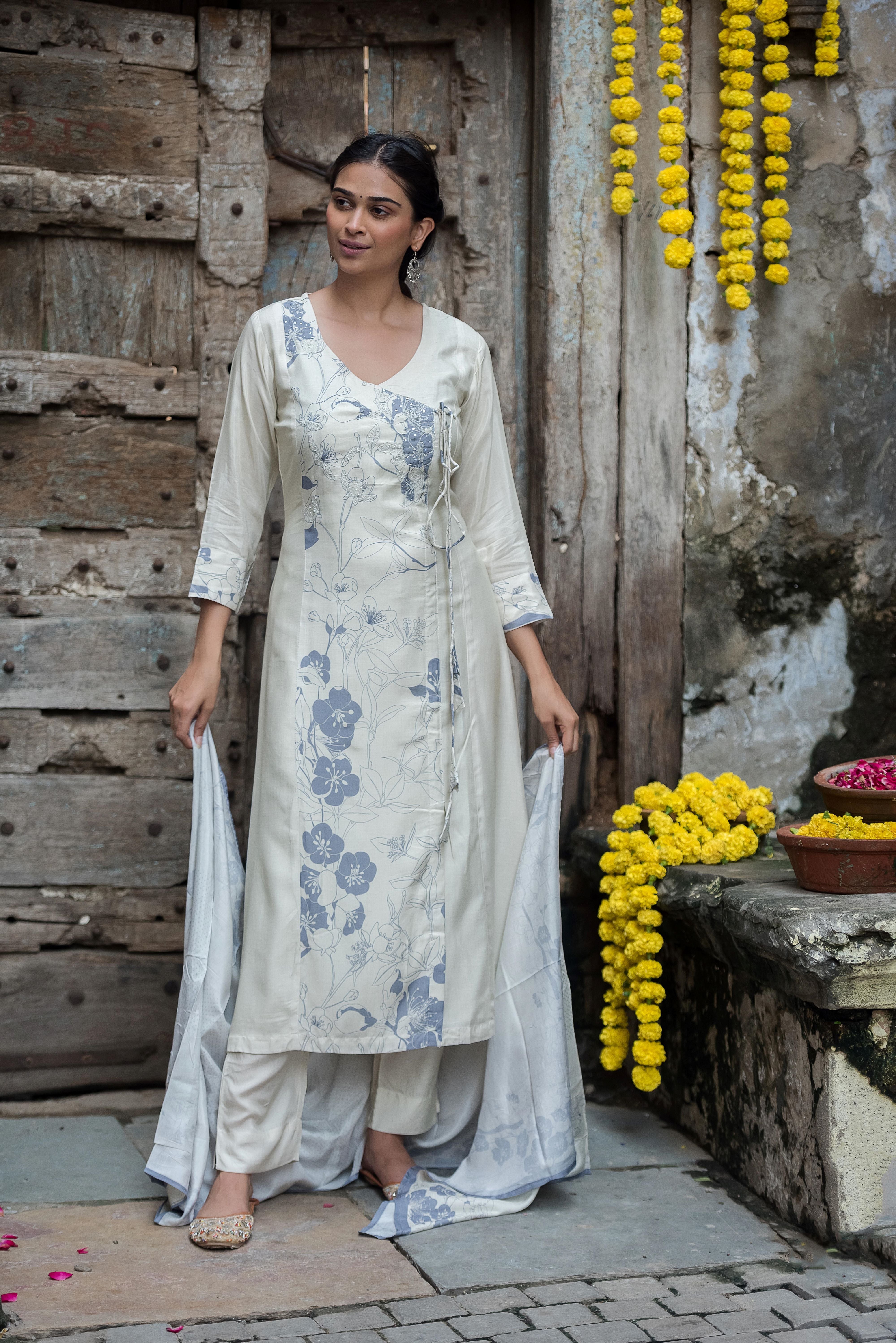 Grey Straight Muslin Salwar Suit