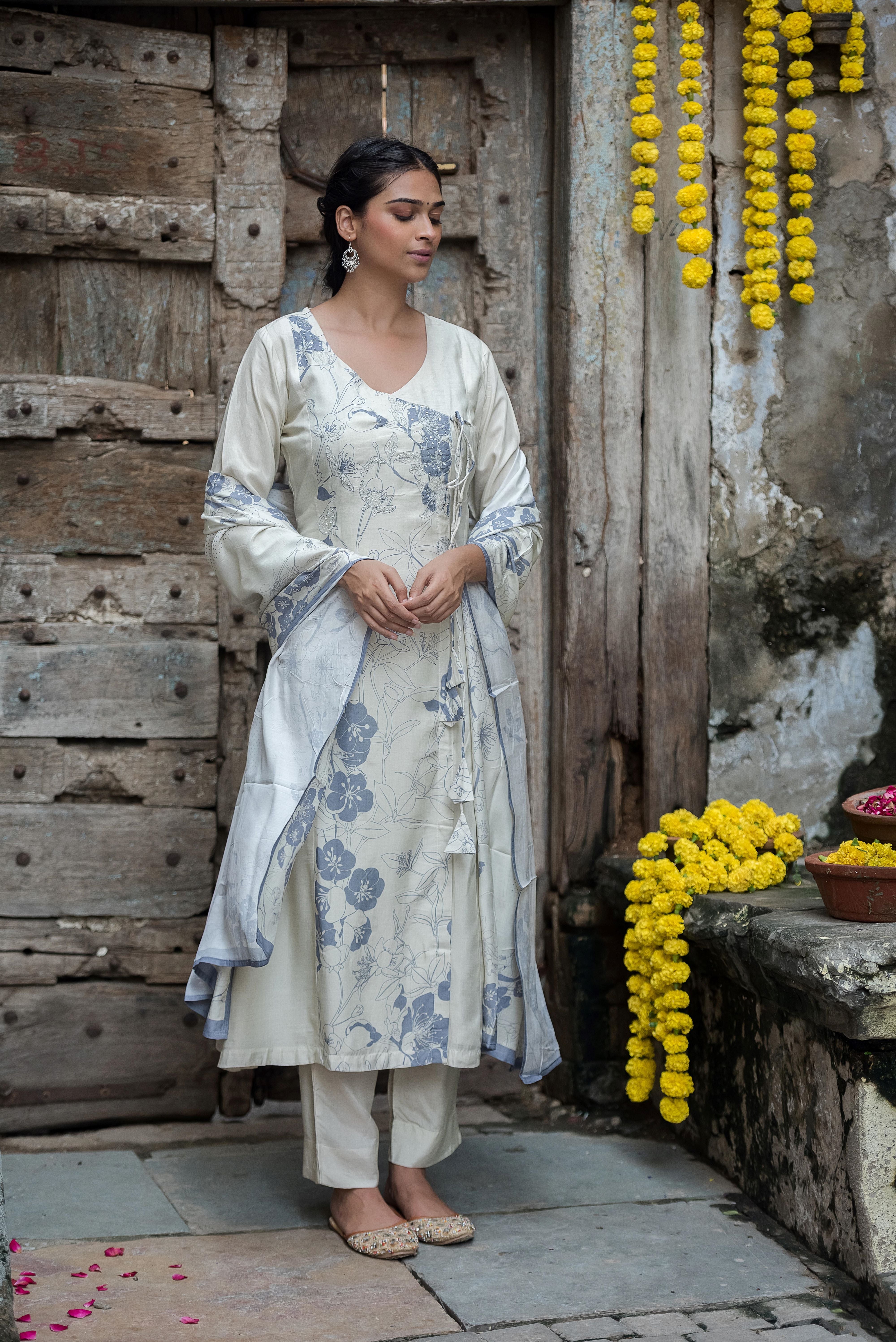 Grey Straight Muslin Salwar Suit