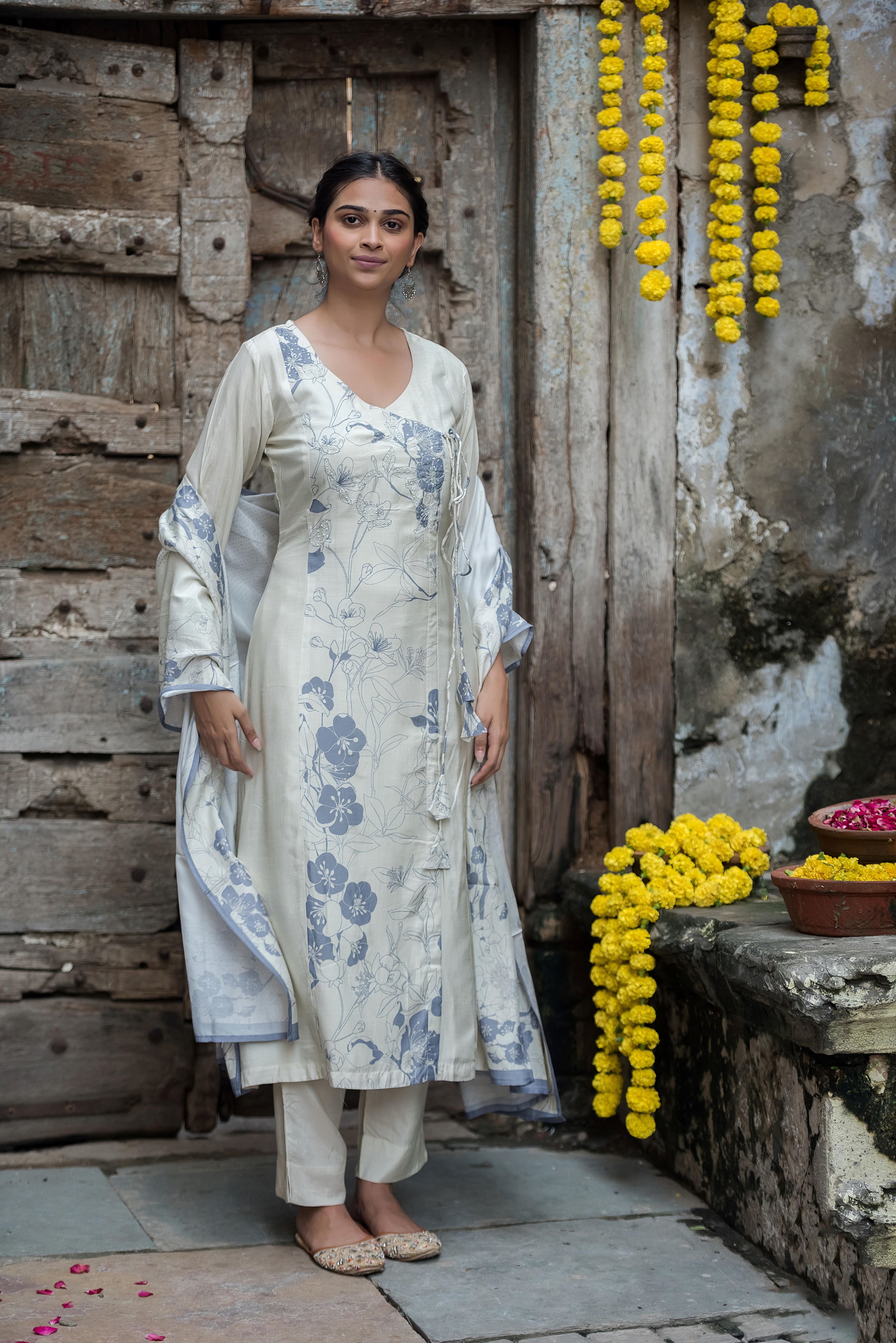 Grey Straight Muslin Salwar Suit