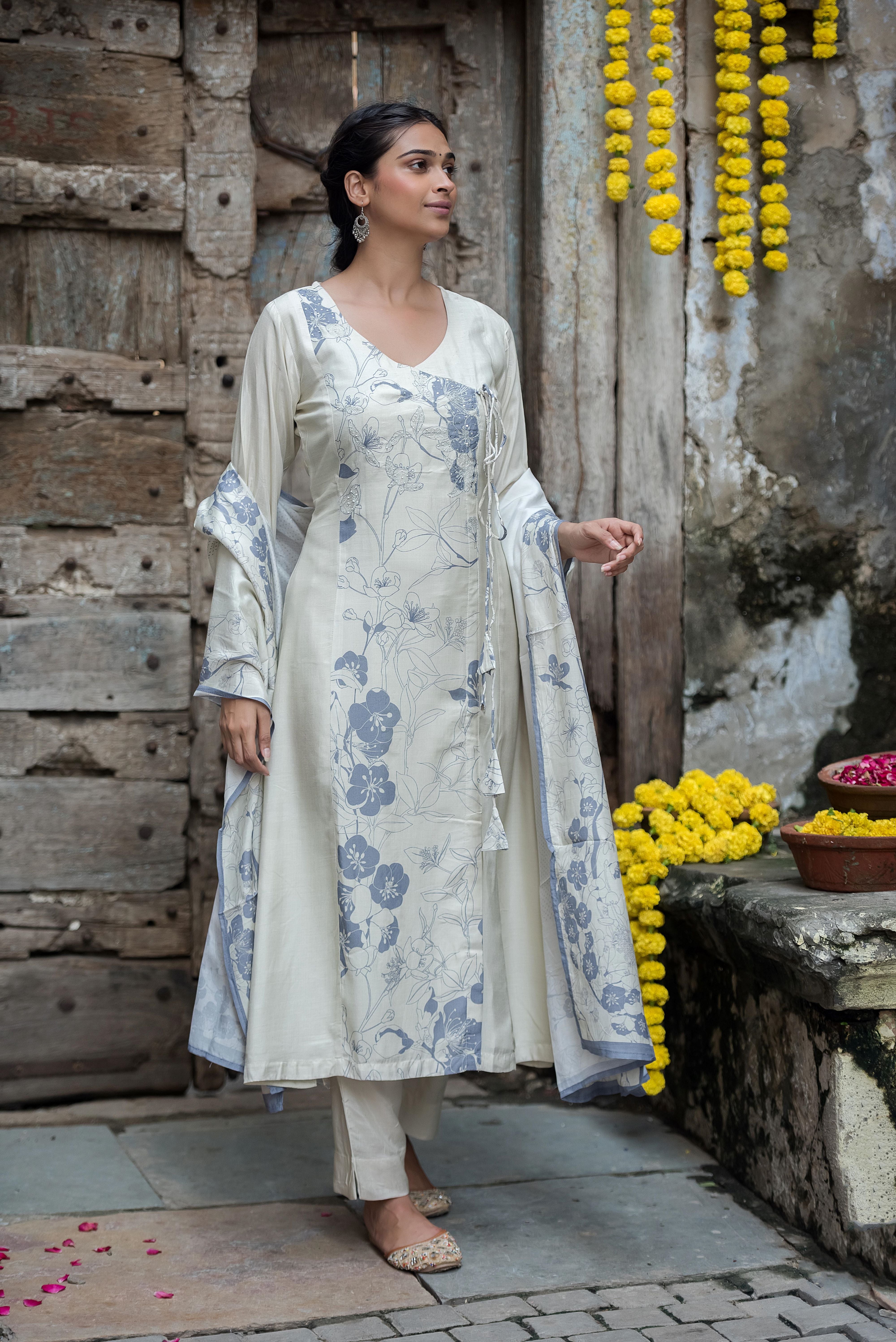 Grey Straight Muslin Salwar Suit