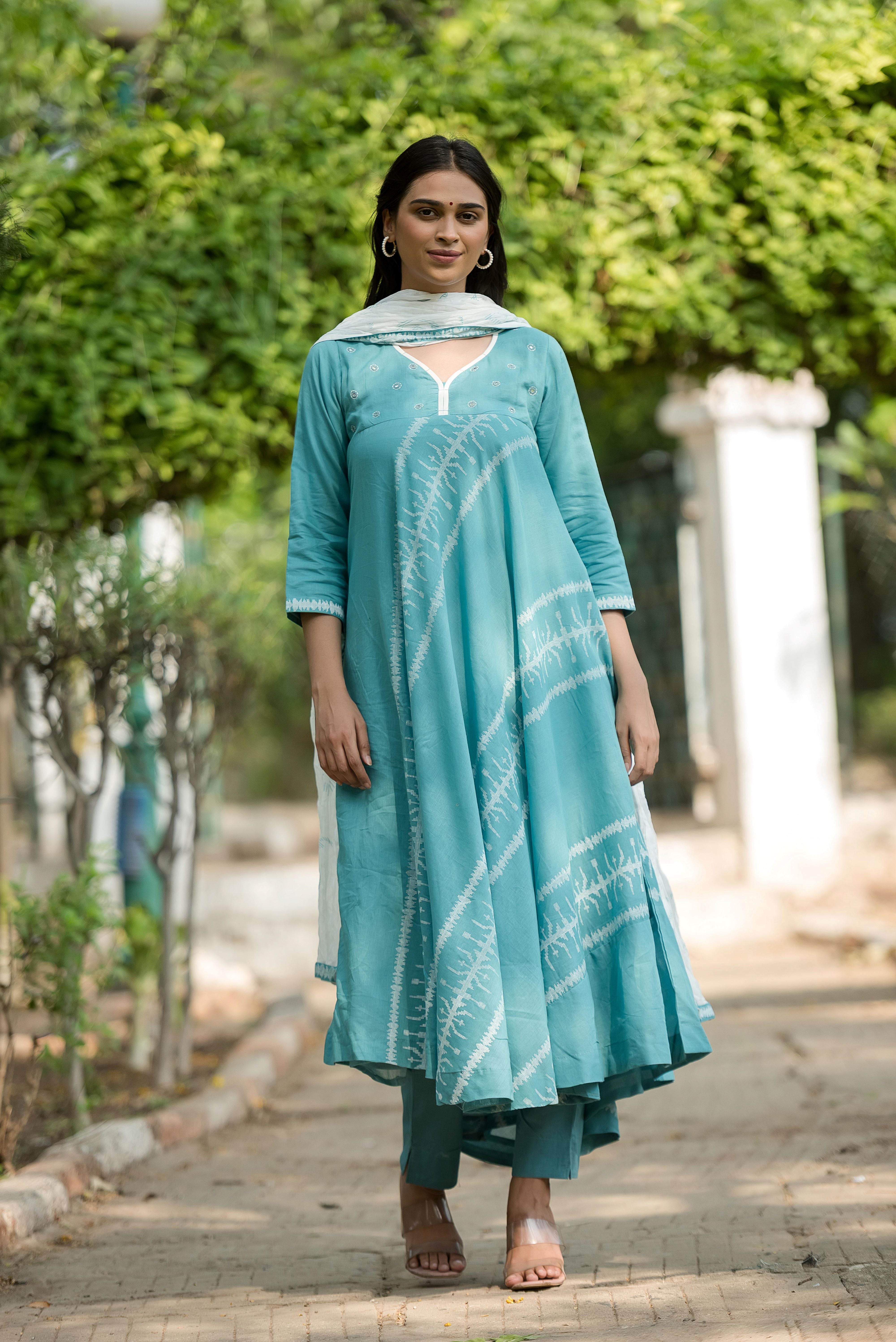Sky Blue Mal A-line Salwar Suit