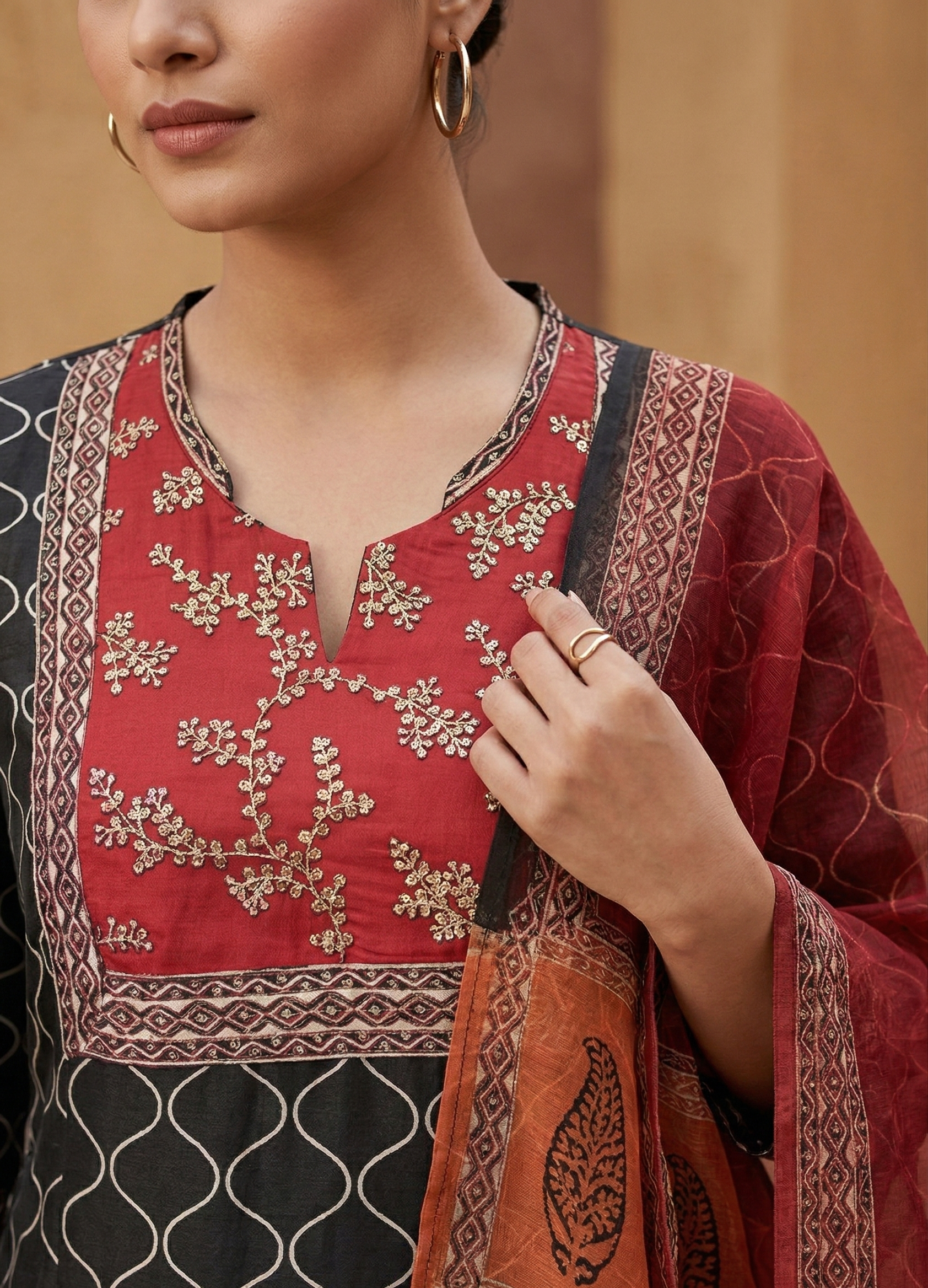 Black Chanderi Straight Suit Set