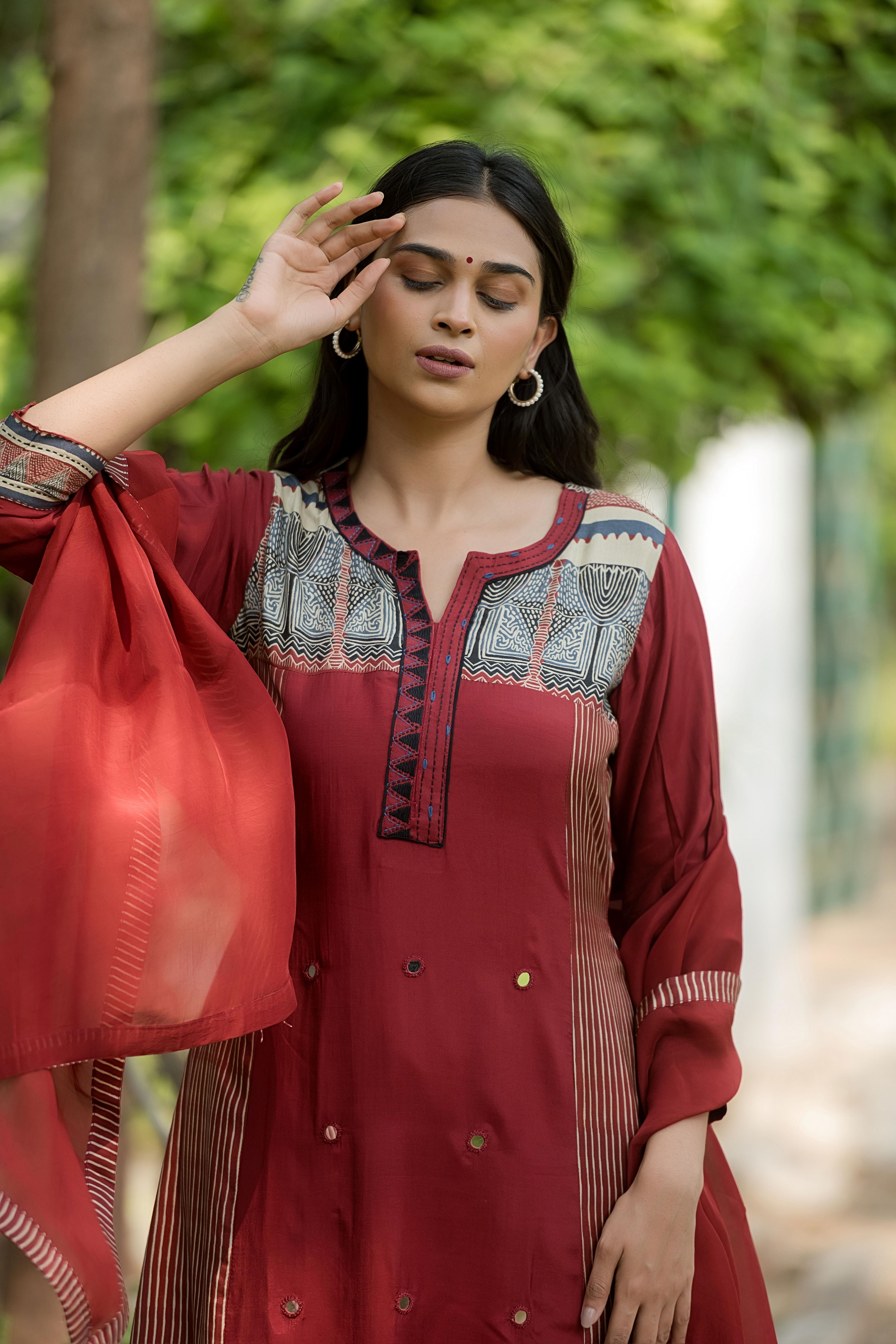 Rust Muslin  A-line Salwar Suit