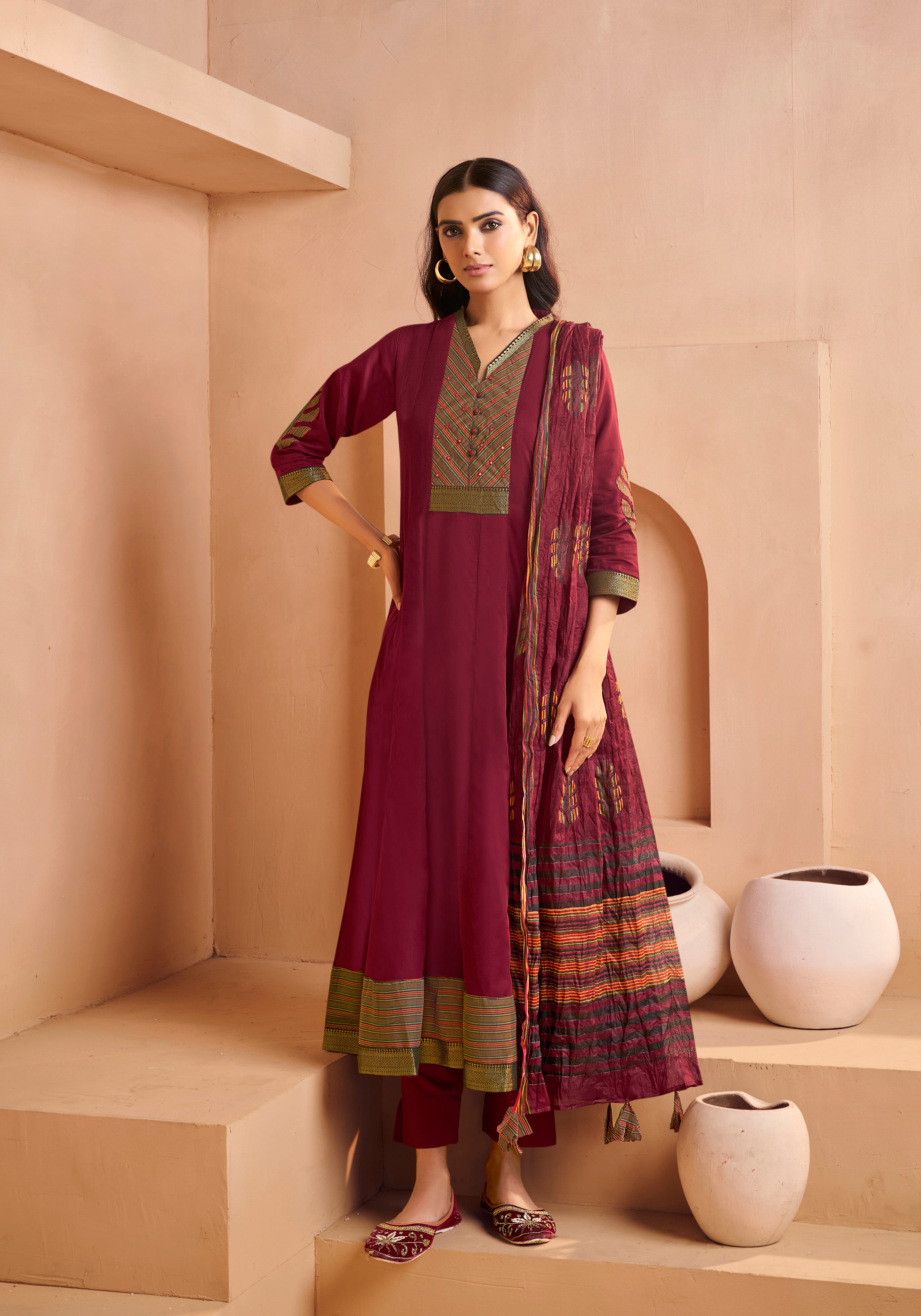 Maroon Cotton Anarkali Salwar Suit