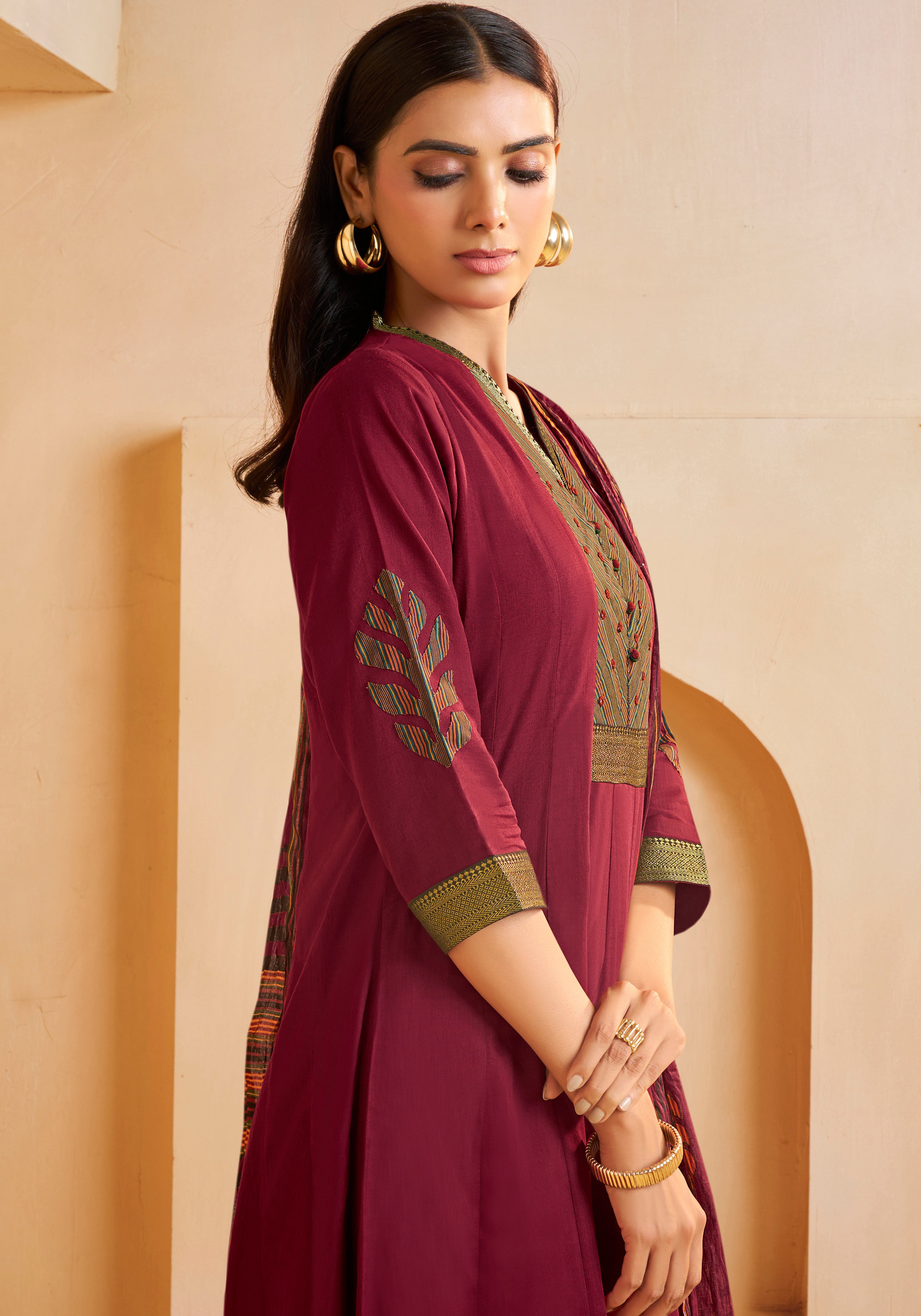Maroon Cotton Anarkali Salwar Suit