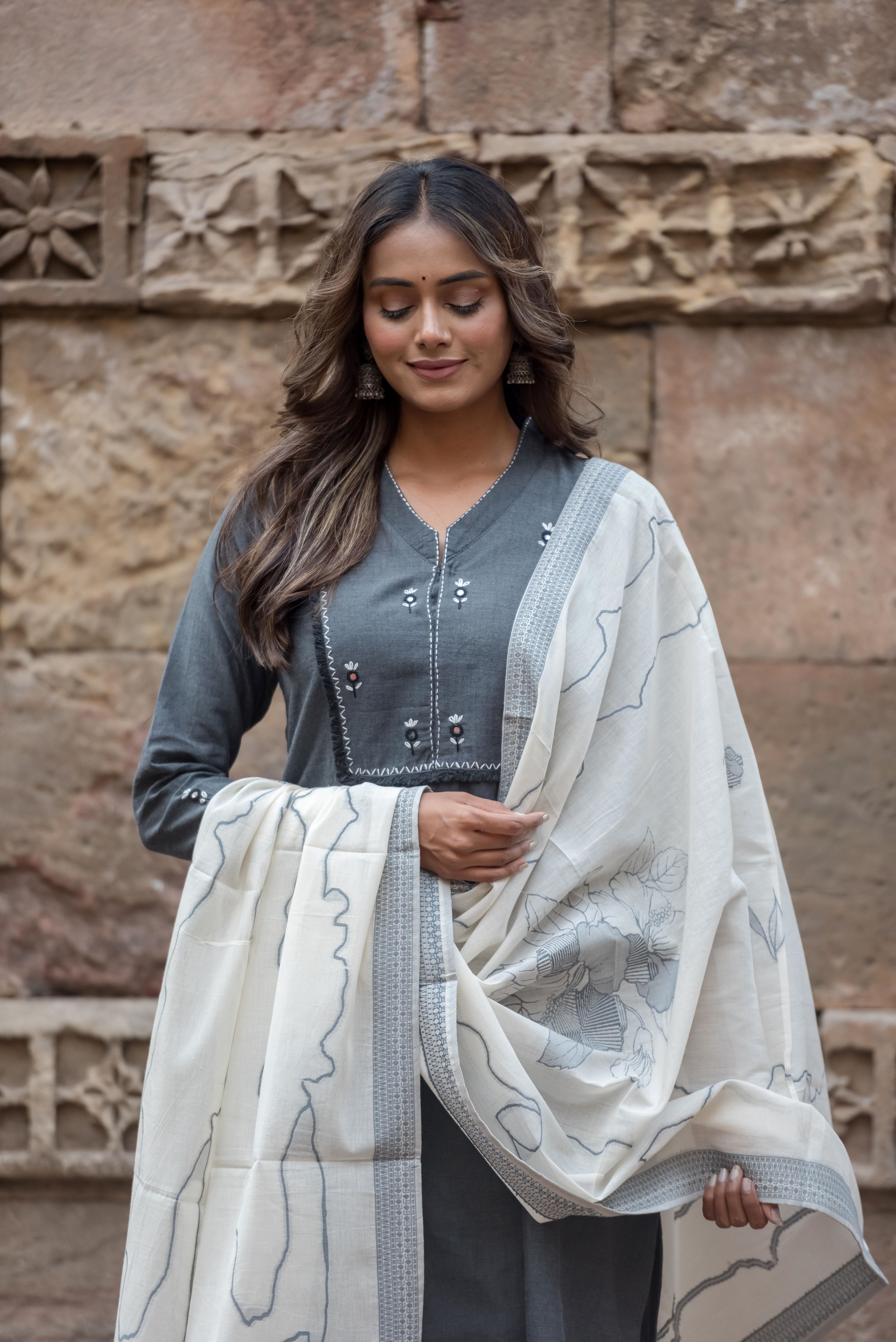 Elegant Grey South Cotton Salwar Suit