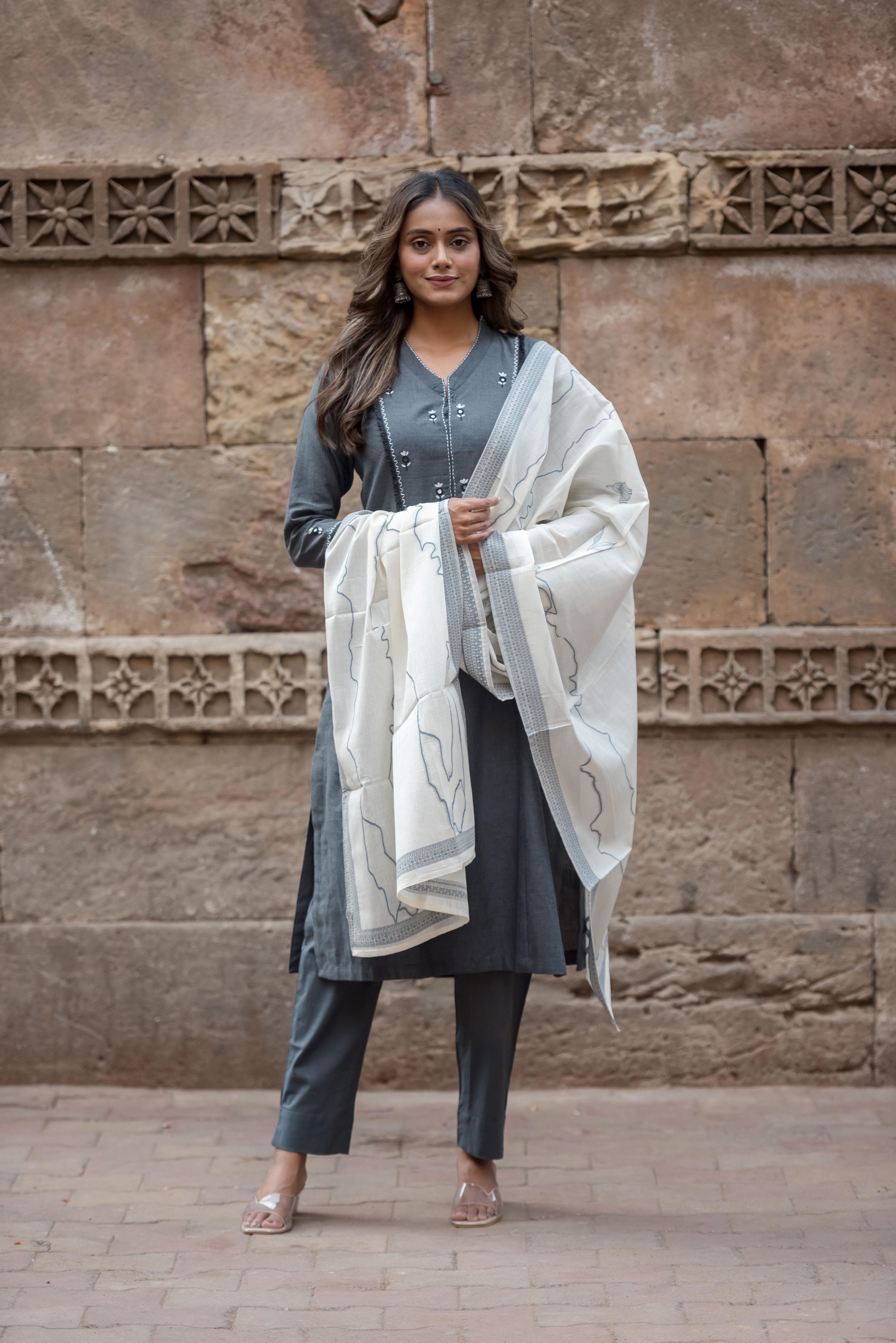 Elegant Grey South Cotton Salwar Suit