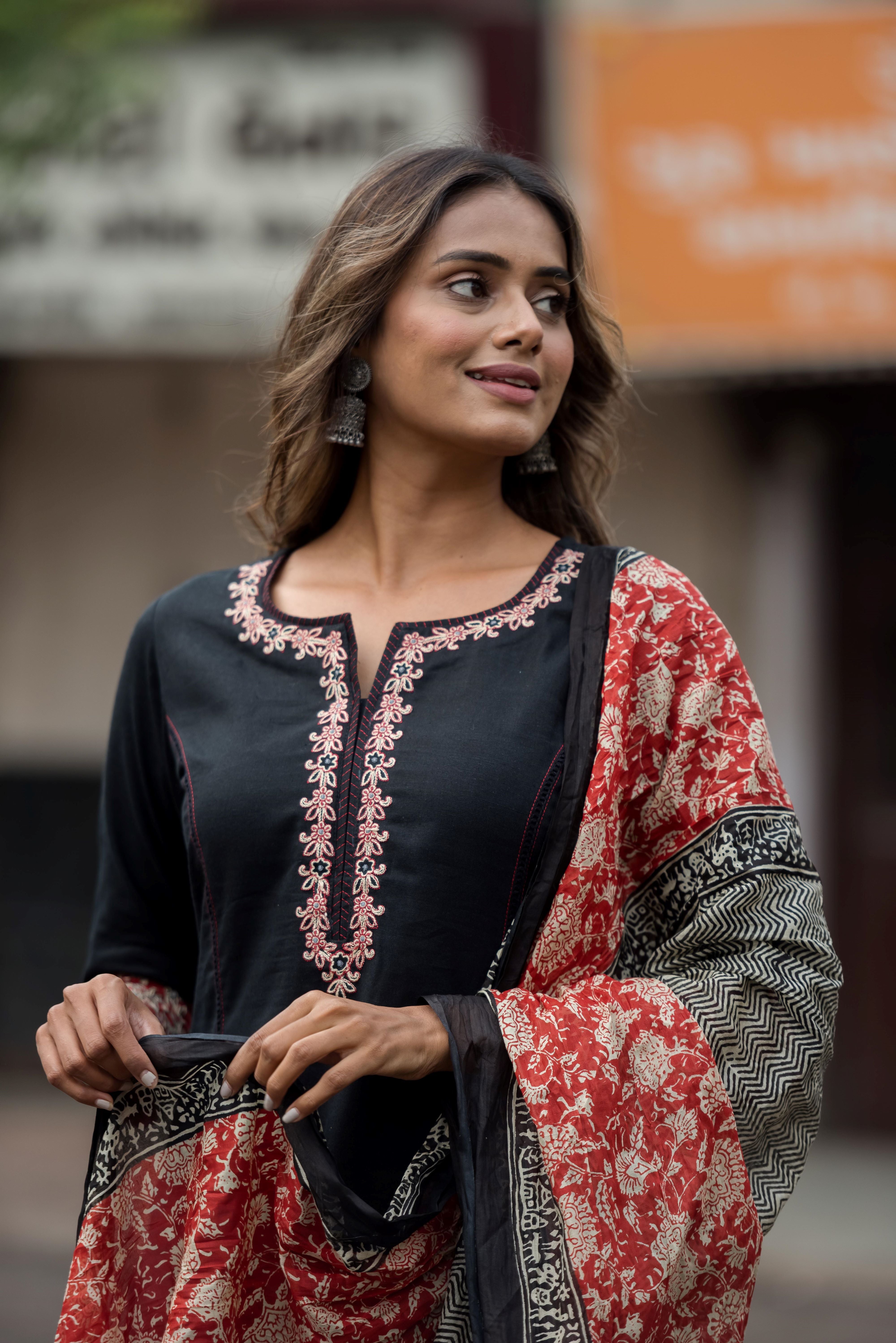 Elegant Black South Cotton Salwar Suit