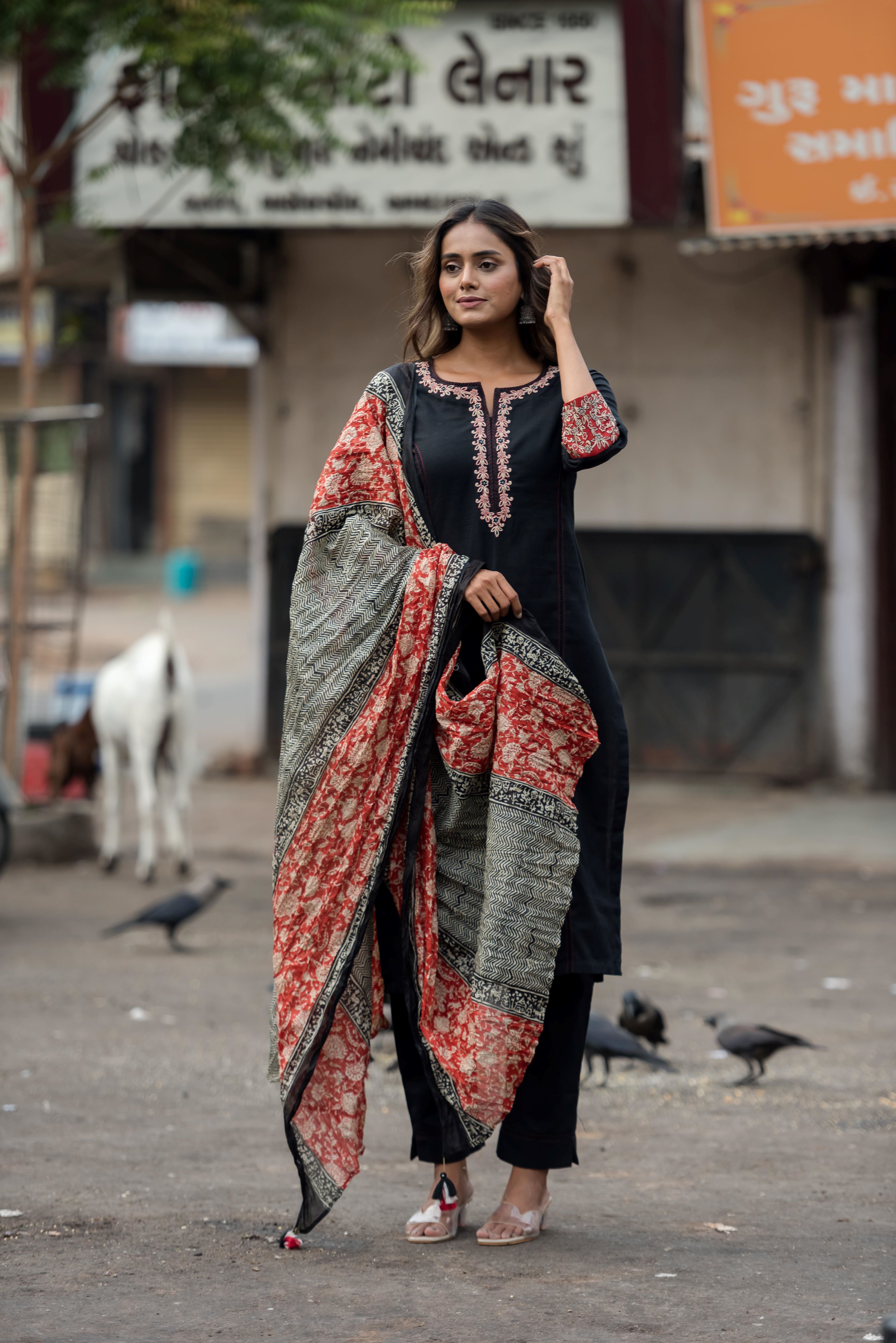 Elegant Black South Cotton Salwar Suit