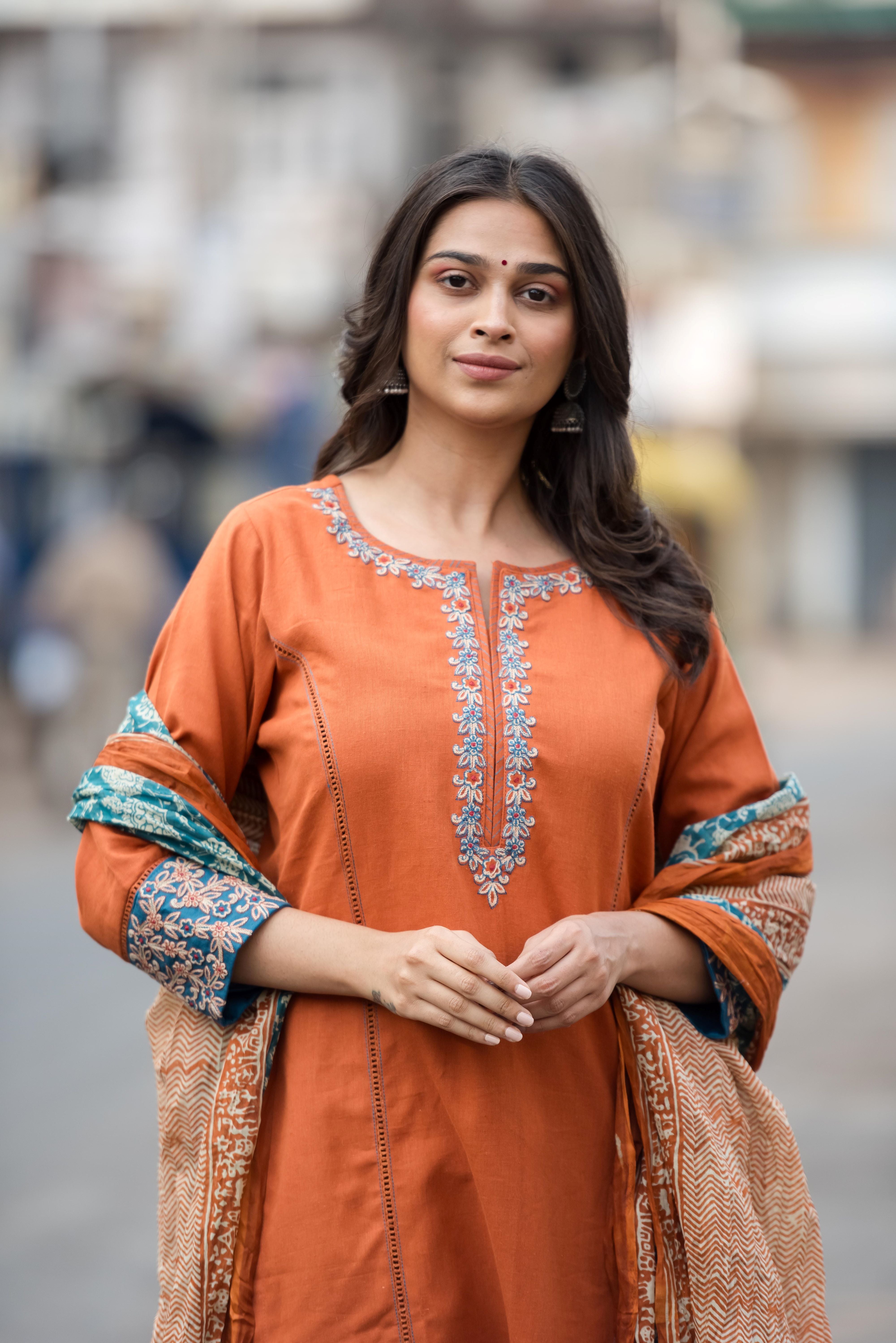 Elegant Rust South Cotton Salwar Suit